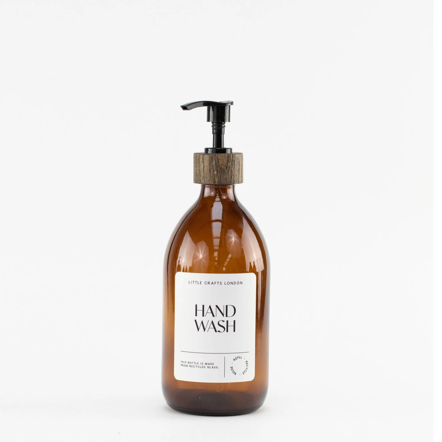 500ml Amber Glass Bottle with Dark Wood Pump (White Label)