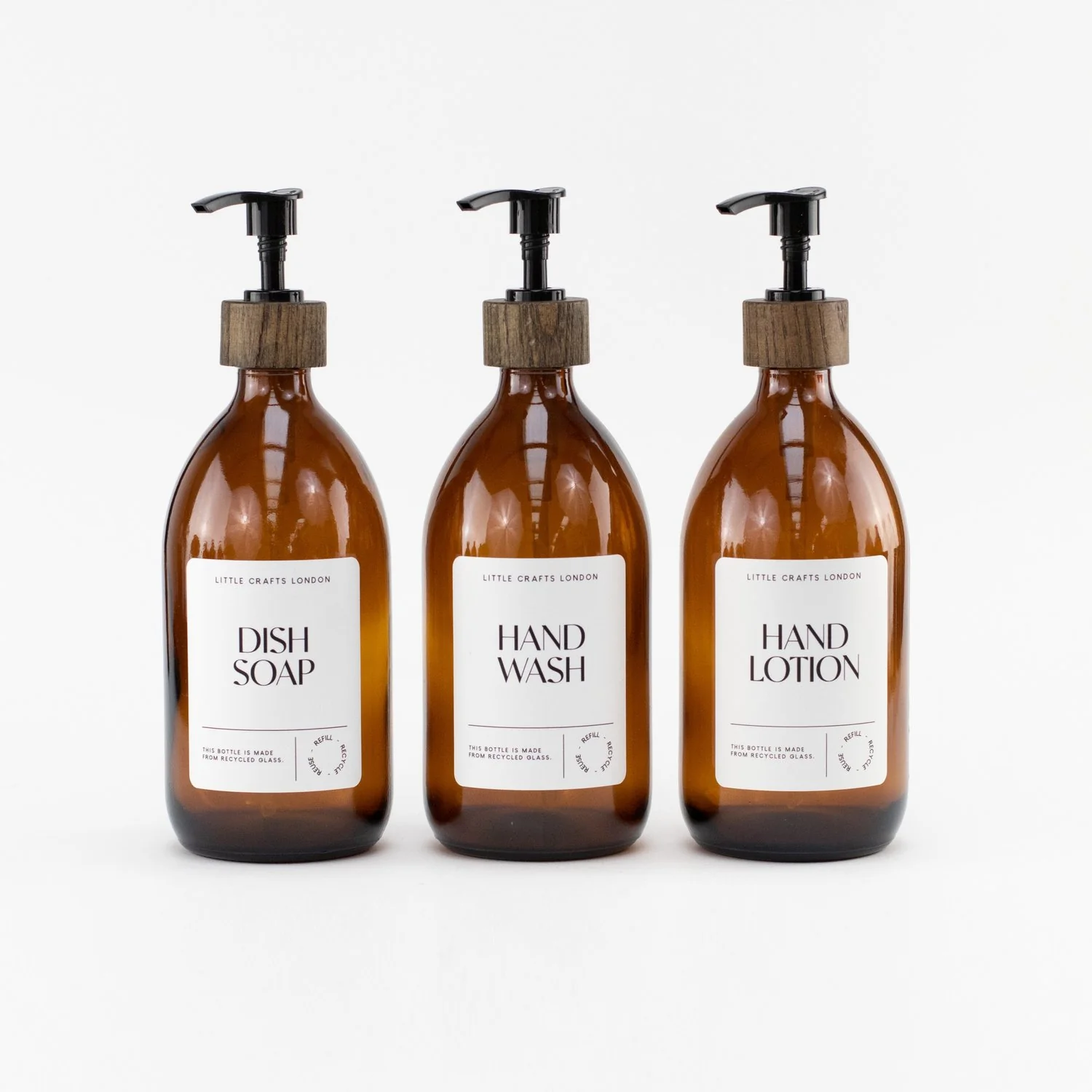 500ml Amber Glass Bottle with Dark Wood Pump (White Label) - Image 3