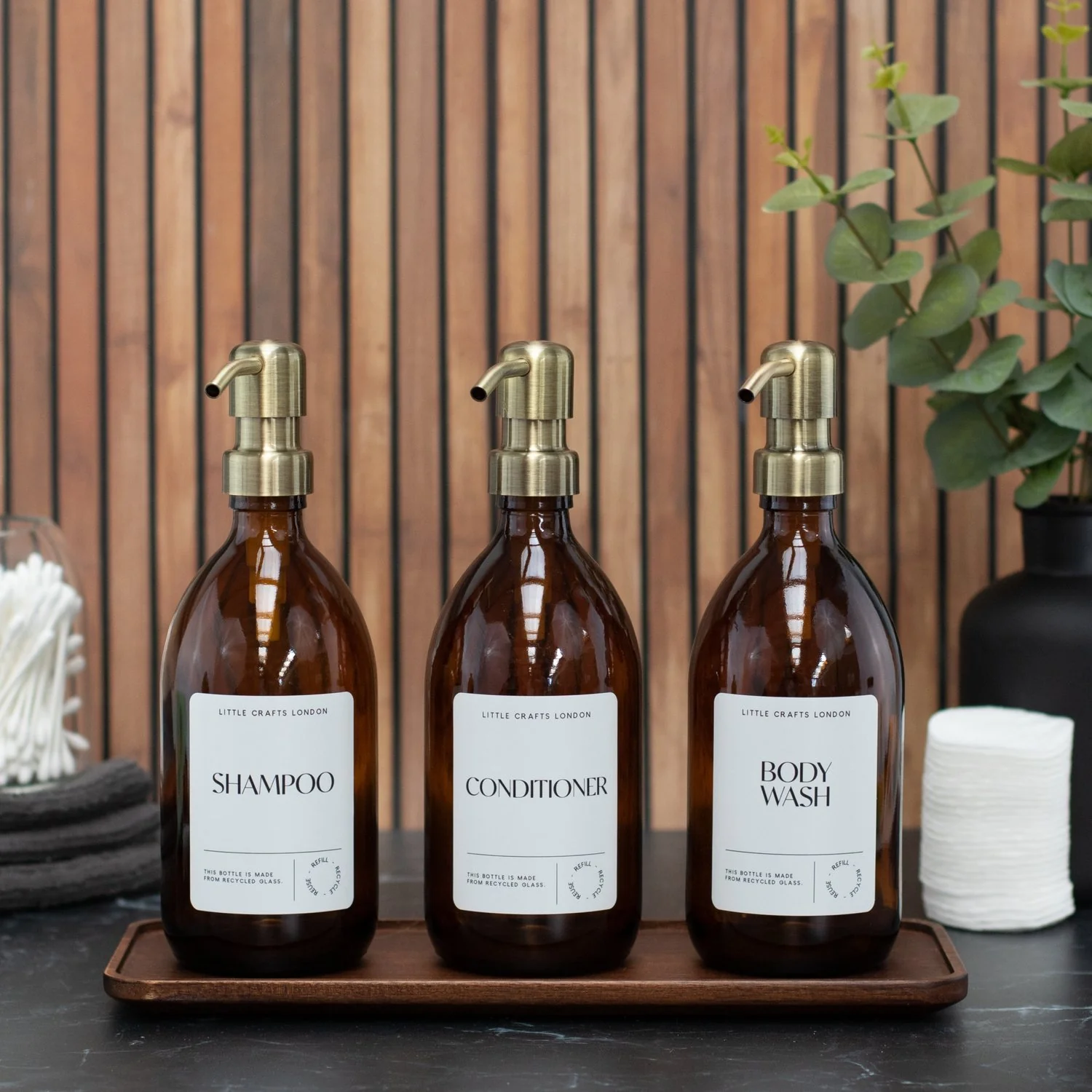 500ml Amber Glass Bottle with Metal Pump White Label - Image 8