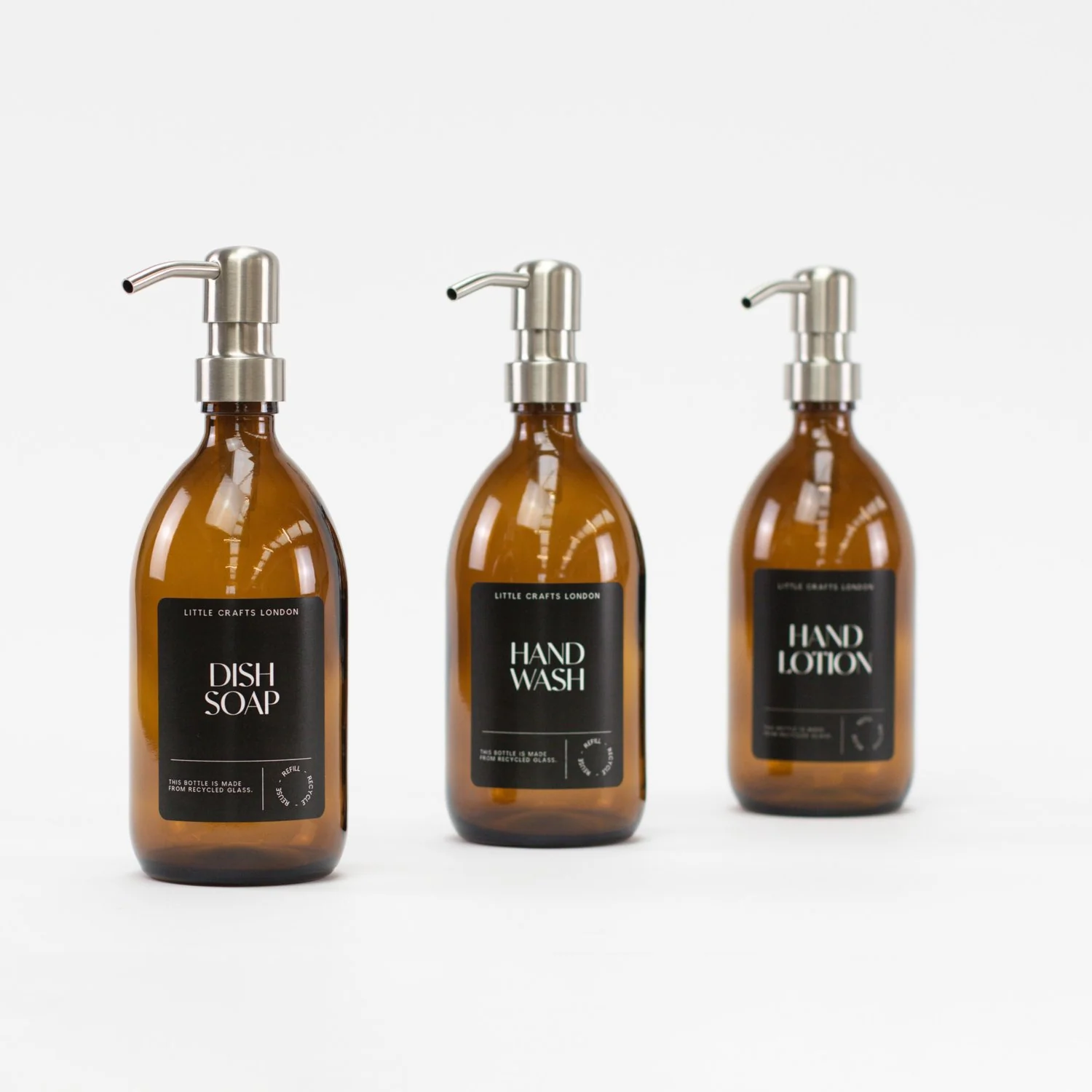 500ml Amber Glass Bottle with Metal Pump Black Label - Image 3