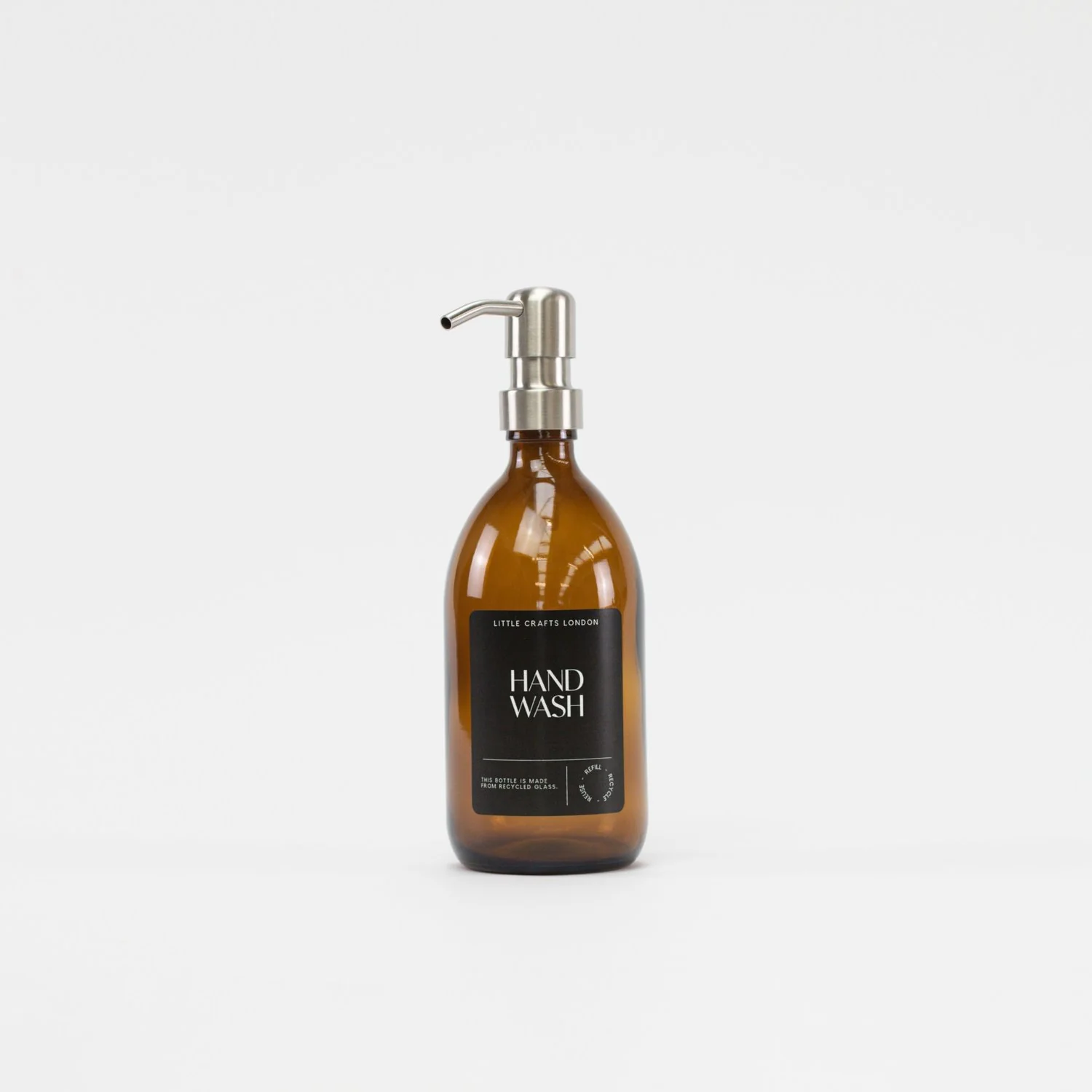 500ml Amber Glass Bottle with Metal Pump Black Label - Image 4