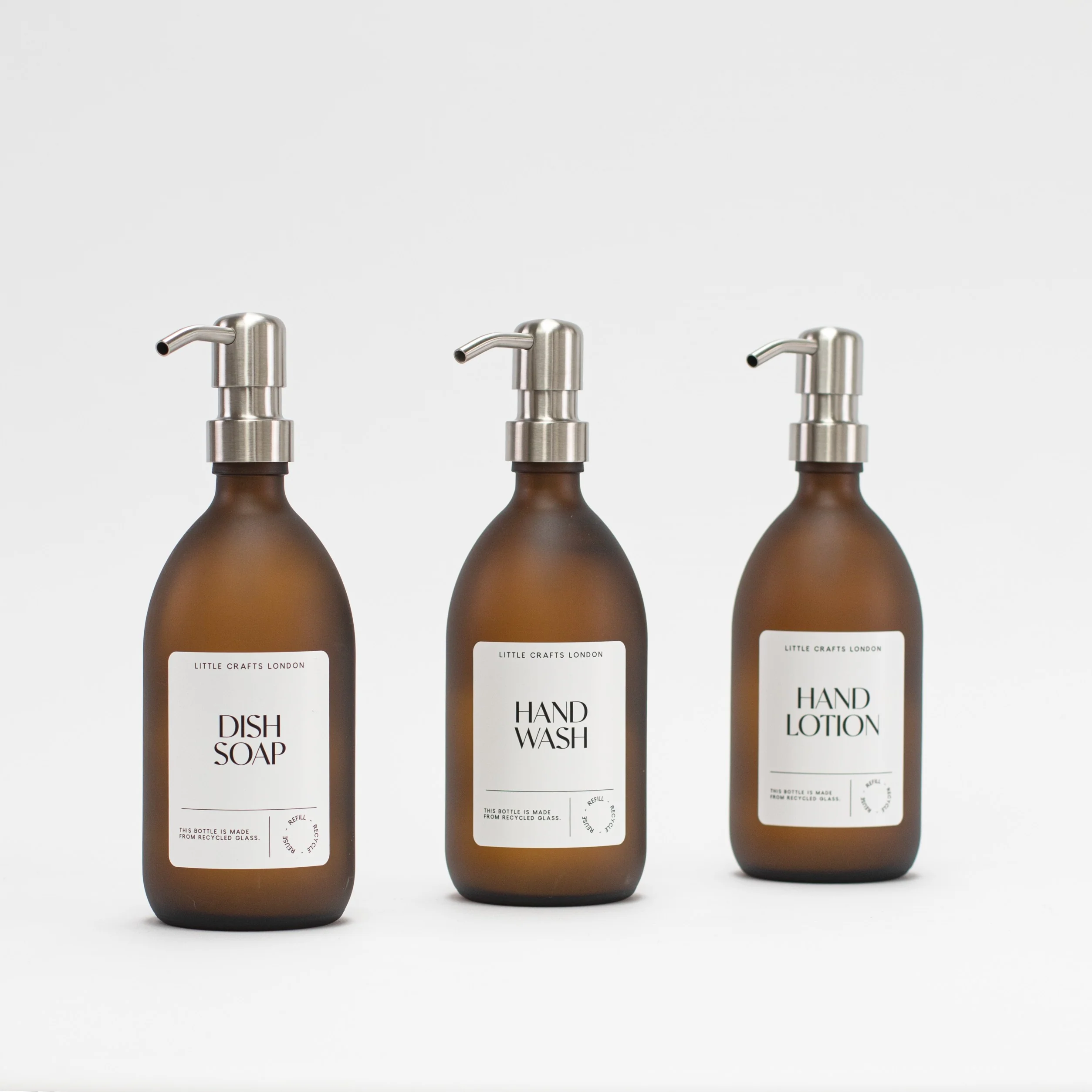 Frosted Amber 500ml Glass Bottle with Metal Pump - Image 6
