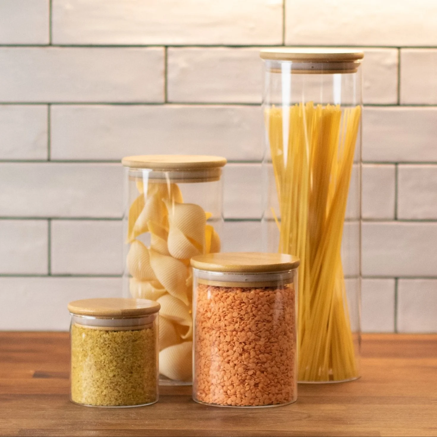 Glass Bamboo Pantry Jars (2 Jars of every size) - Image 3