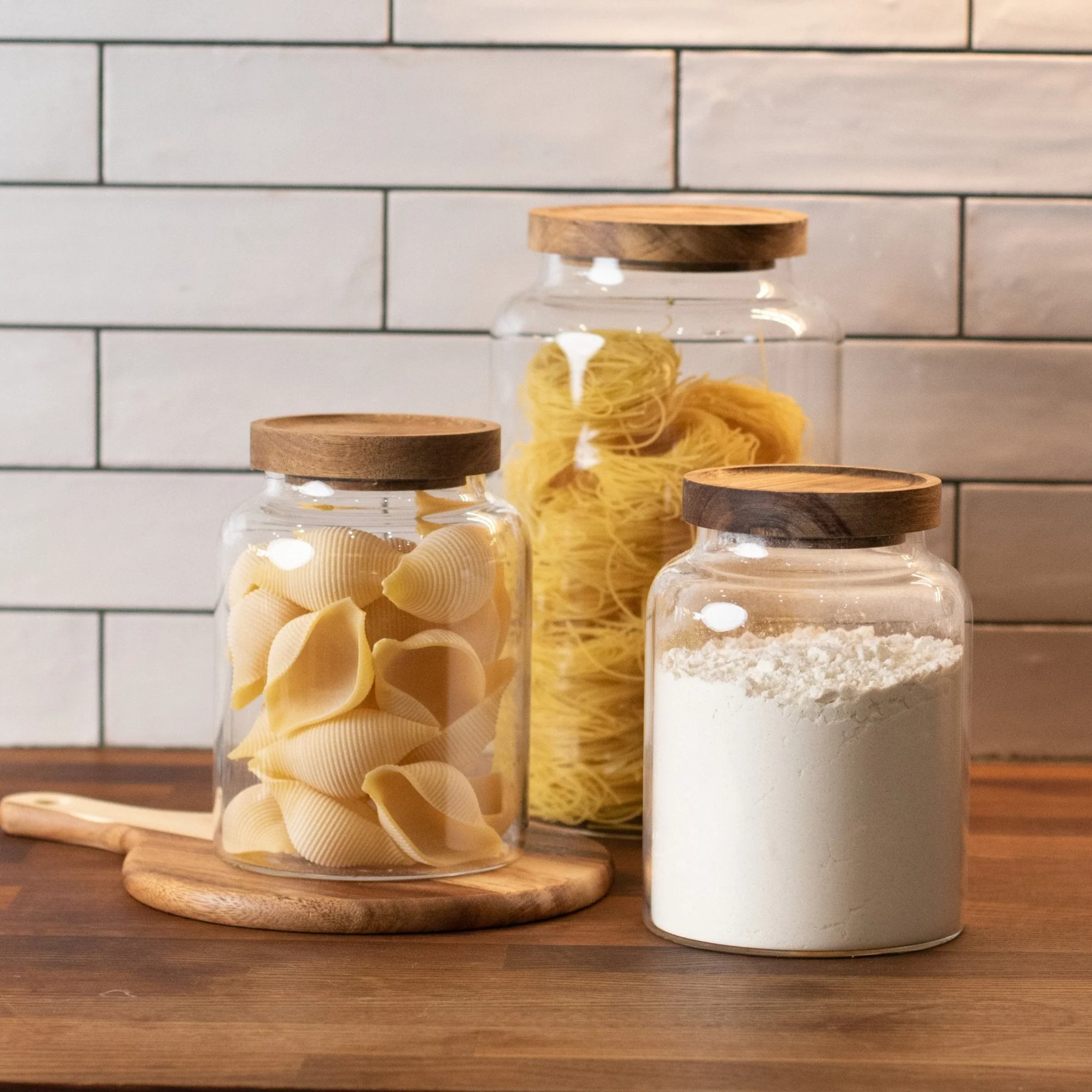 Large Glass Acacia Pantry Jars - Image 3