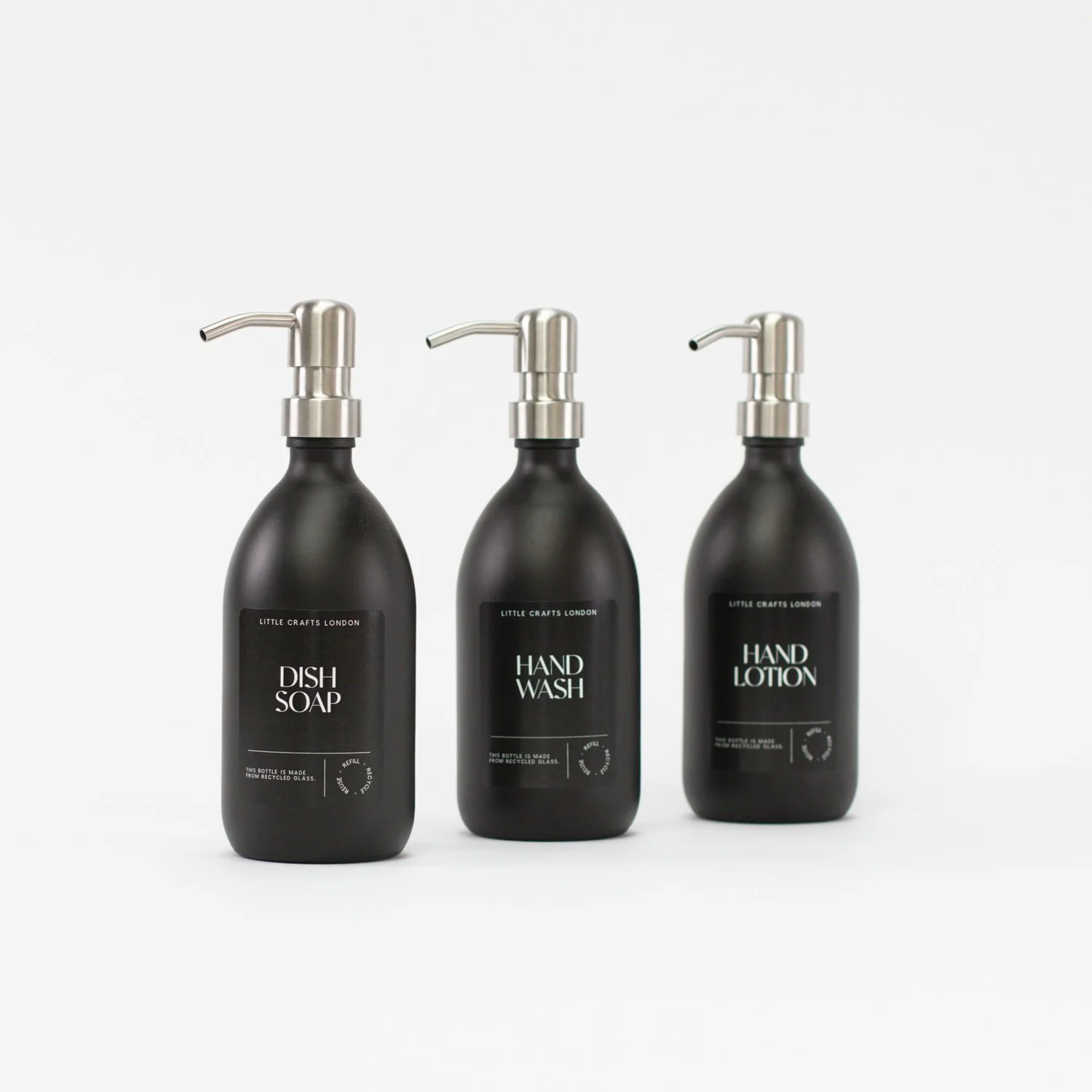 Matt Black 500ml Glass Bottle with Metal Pump Black Label - Image 4