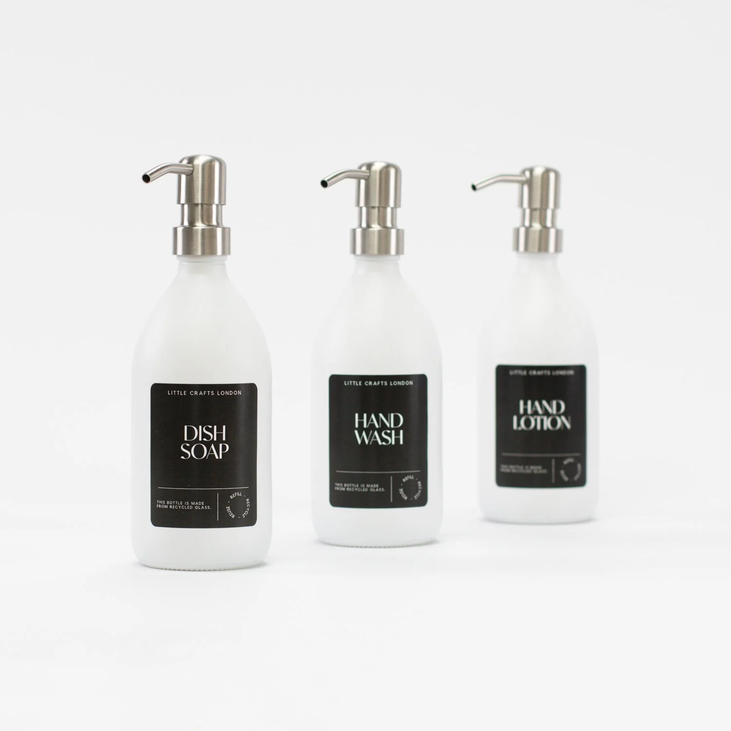 Milky White 500ml Glass Bottle with Metal Pump Black Label - Image 3