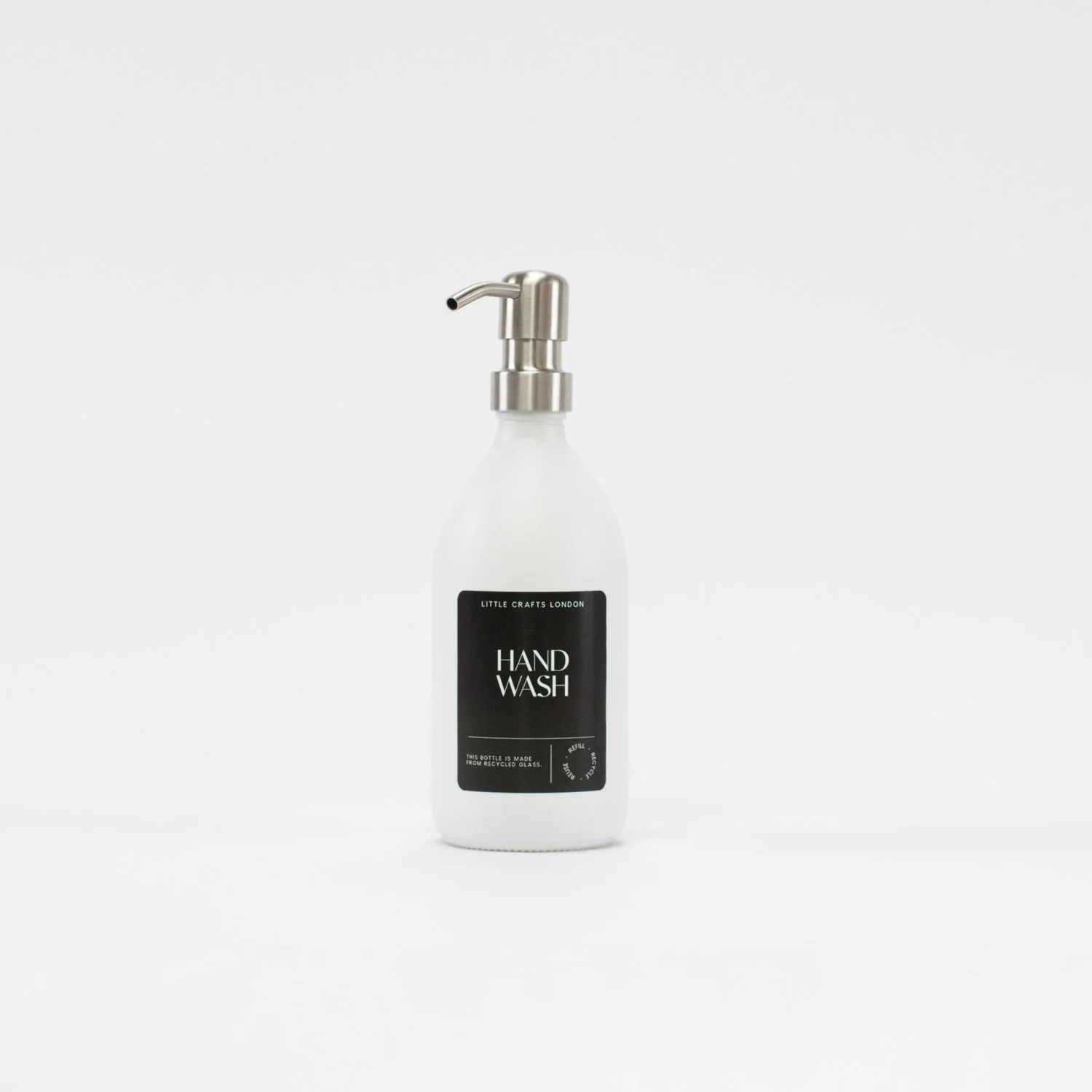 Milky White 500ml Glass Bottle with Metal Pump Black Label - Image 4
