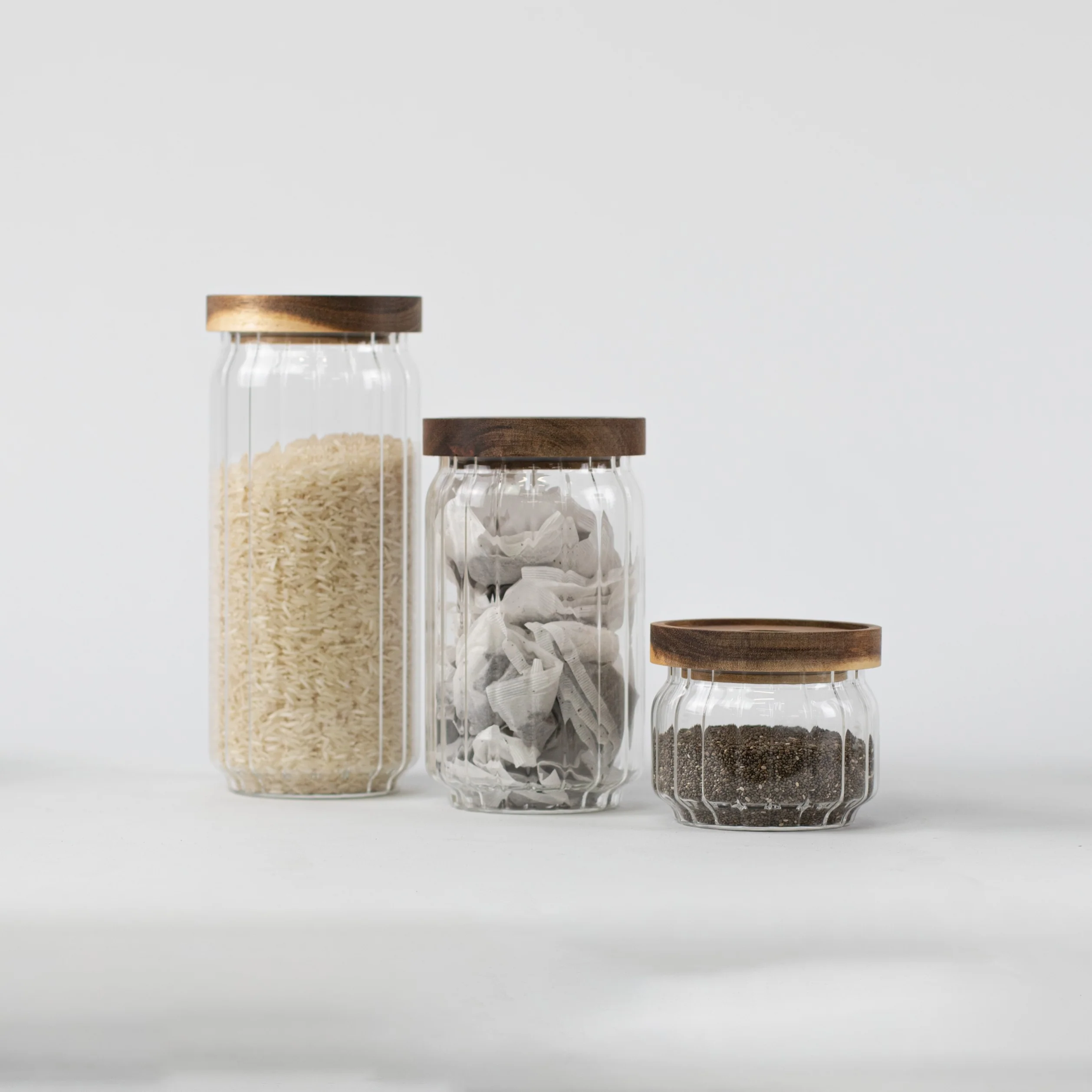 Ribbed Acacia Glass Pantry Jars - Image 4