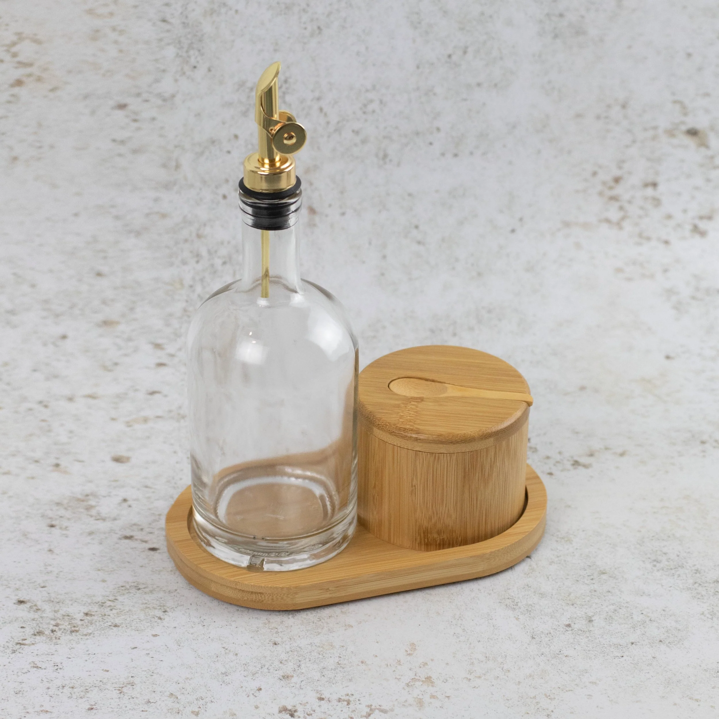 Set of 1 Round Glass Oil Bottle 500 ML, Spice Pot & Oval Tray - Image 3