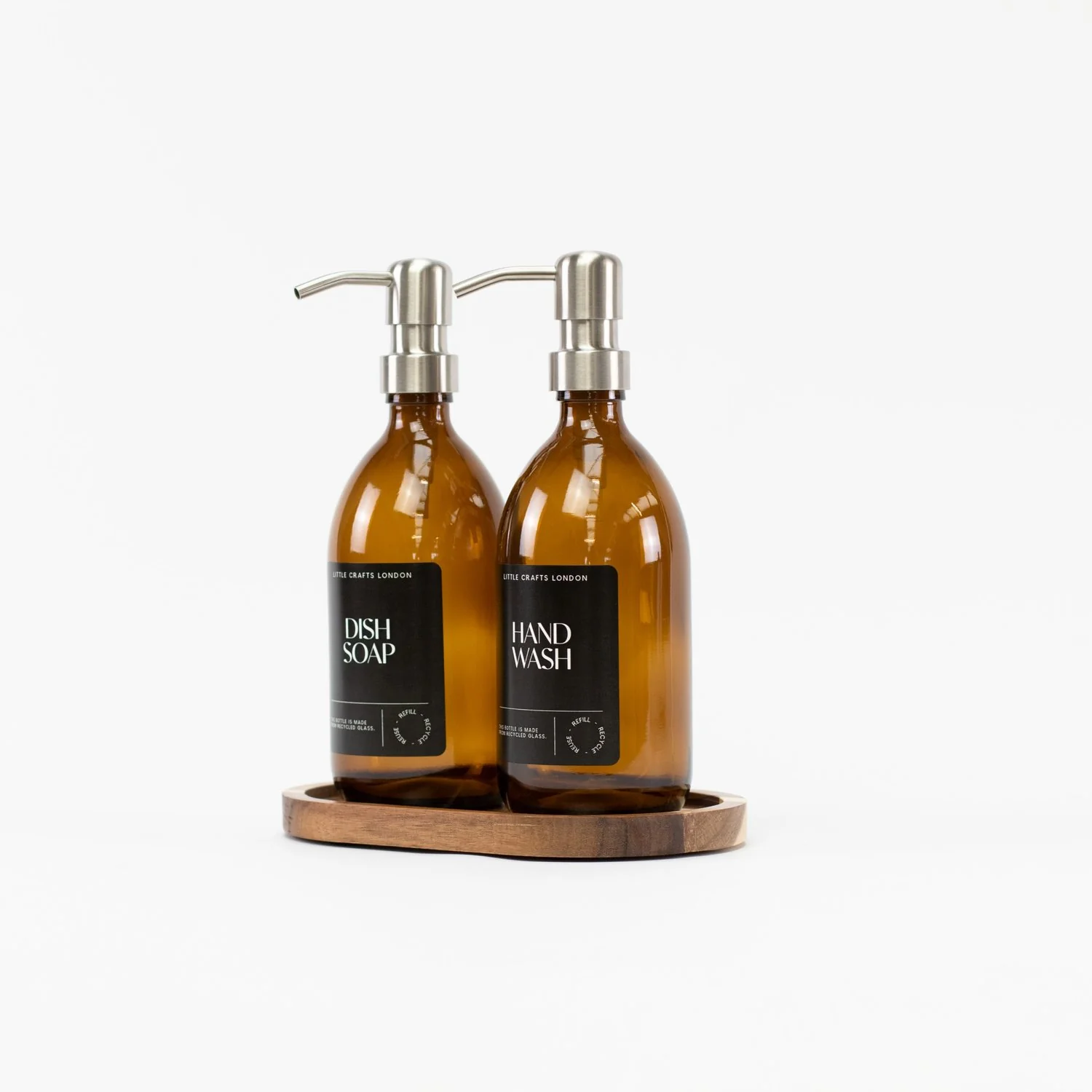 Set of 2 Amber Glass Bottle 500 ML with Metal Pump & Oval Tray (Black Label) - Image 4