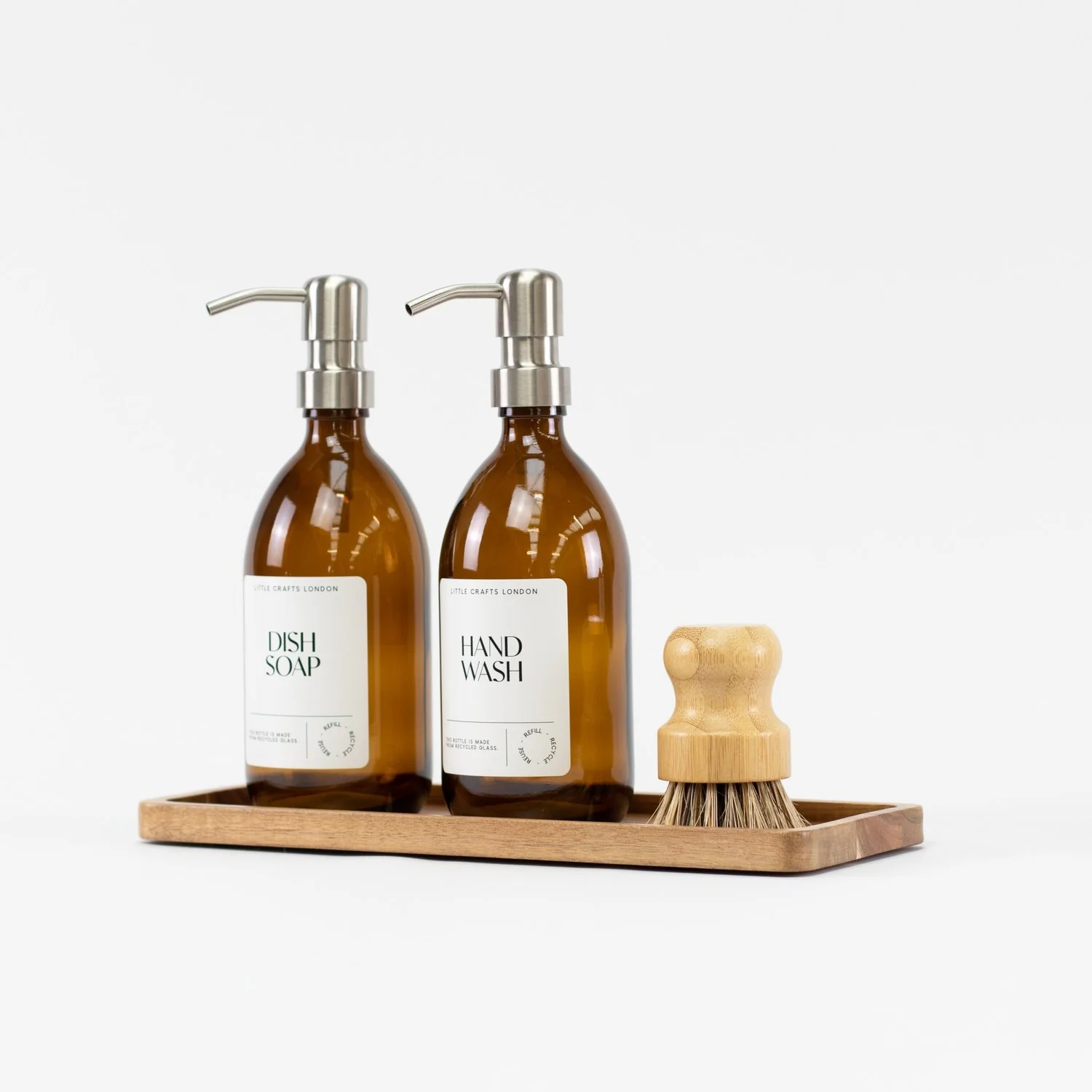 Set of 2 Amber Glass Bottles 500 ML Long tray & Dish Brush - Image 6