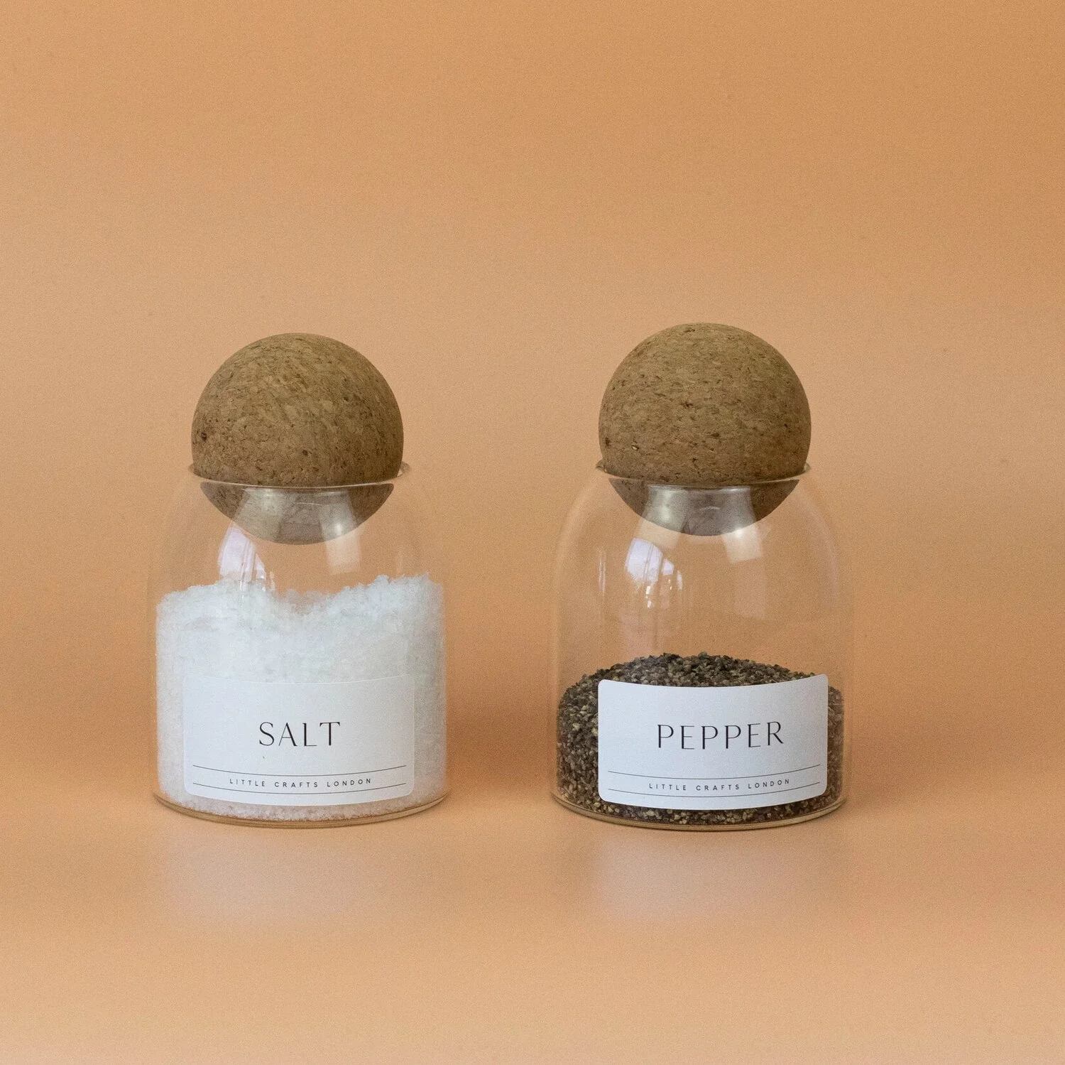 Set of 2 Cork Ball Glass Jars - Salt and Pepper 500ml - Image 5