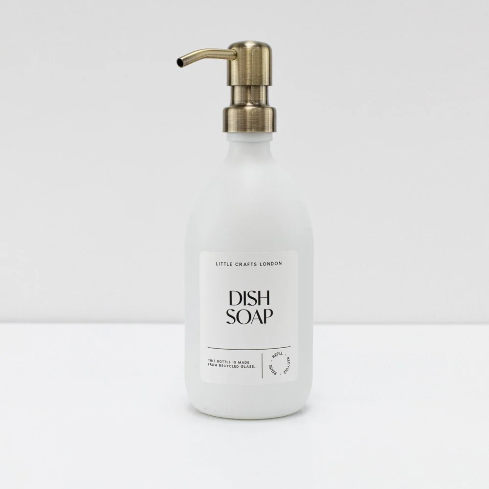 Set of 2 Milky White Glass Bottle 500 ML with Metal Pump & Small Tray (White Label) - Image 7