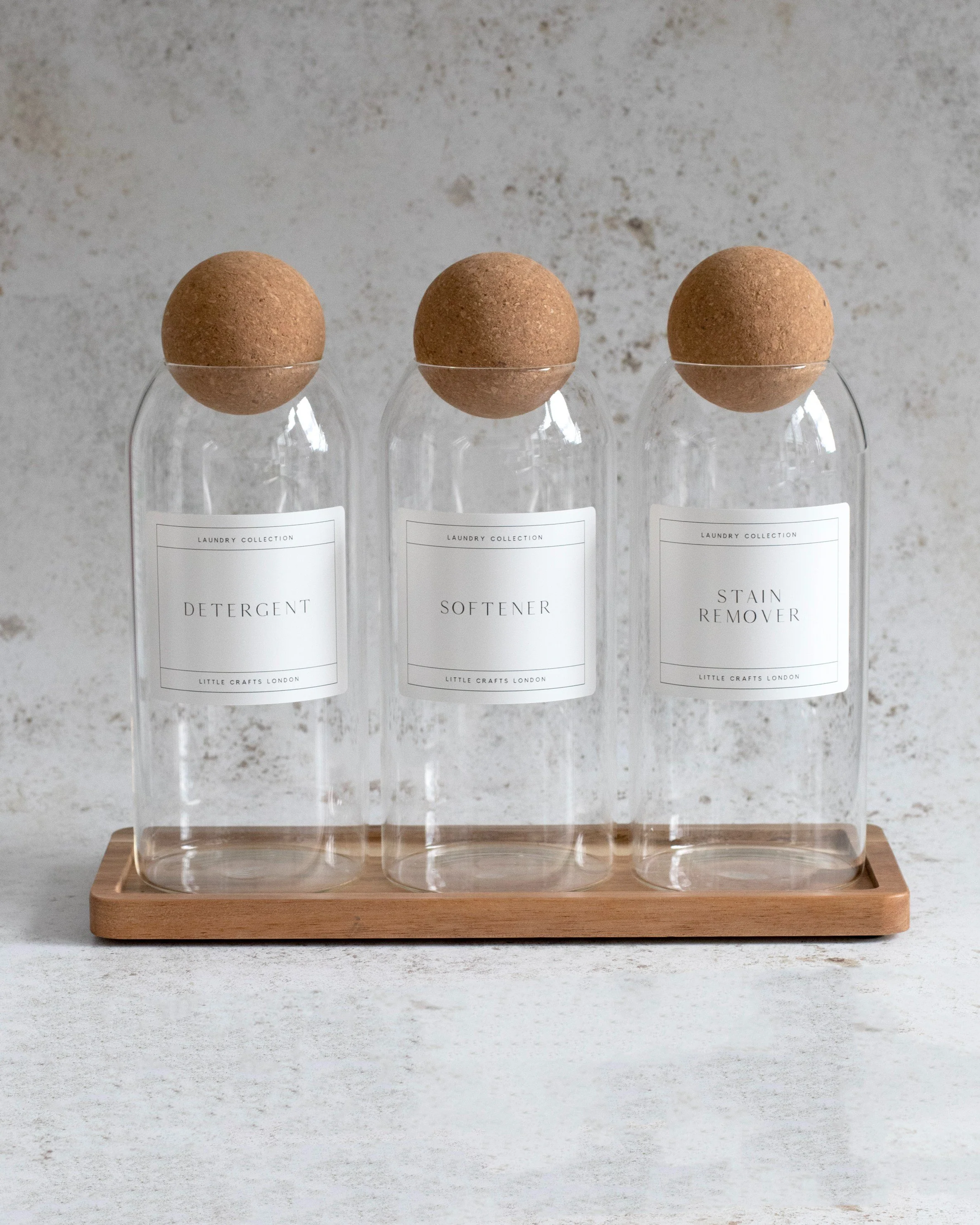 Set of 3 1200ml Cork Ball Laundry Jars & Tray Set - Image 3