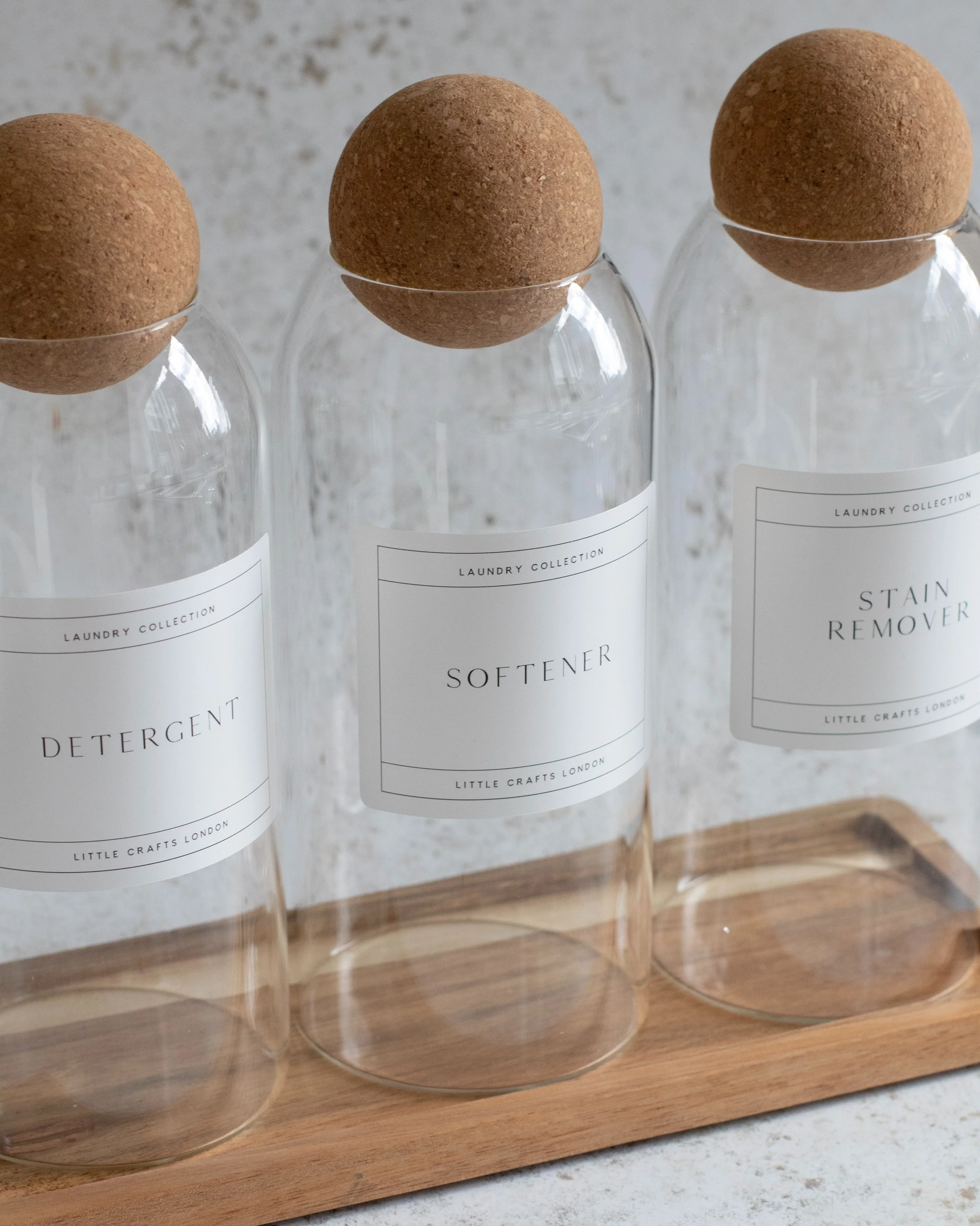 Set of 3 1200ml Cork Ball Laundry Jars & Tray Set - Image 4