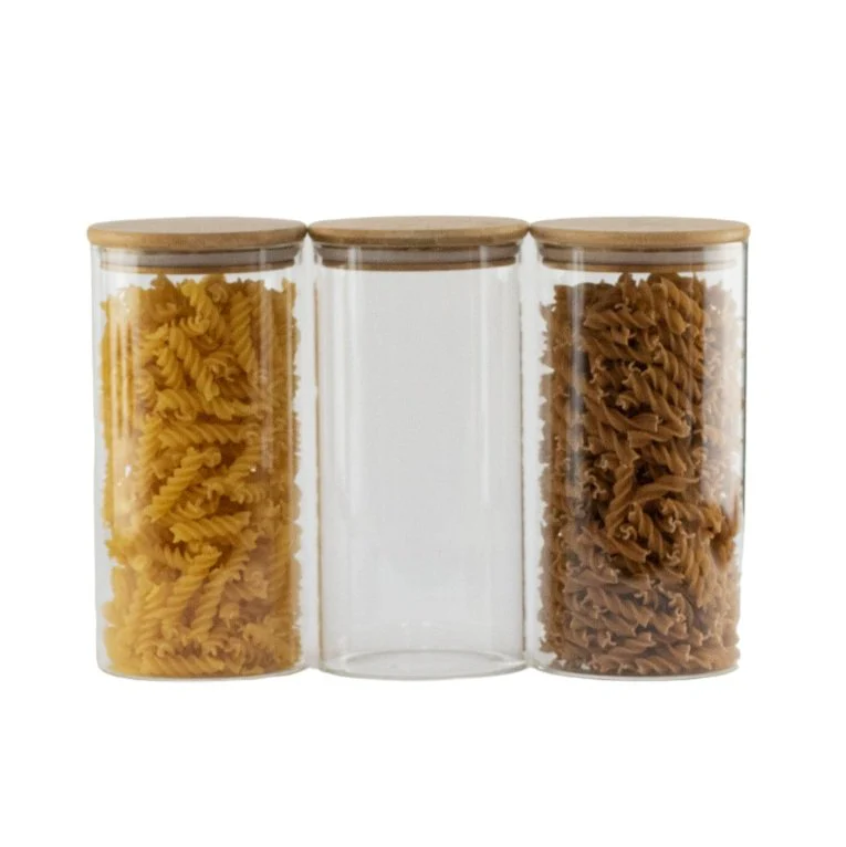 Set of 3 1400 ML Bamboo Glass Pantry Jars - Image 7