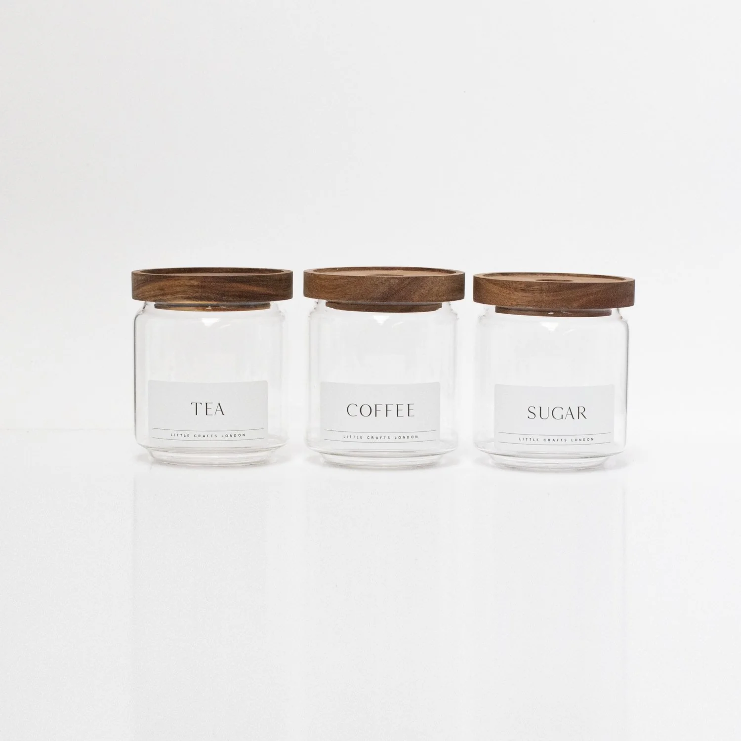 Set of 3 Acacia Glass Jars Tea, Coffee and Sugar 450 ML [LABEL SLIM] - Image 3