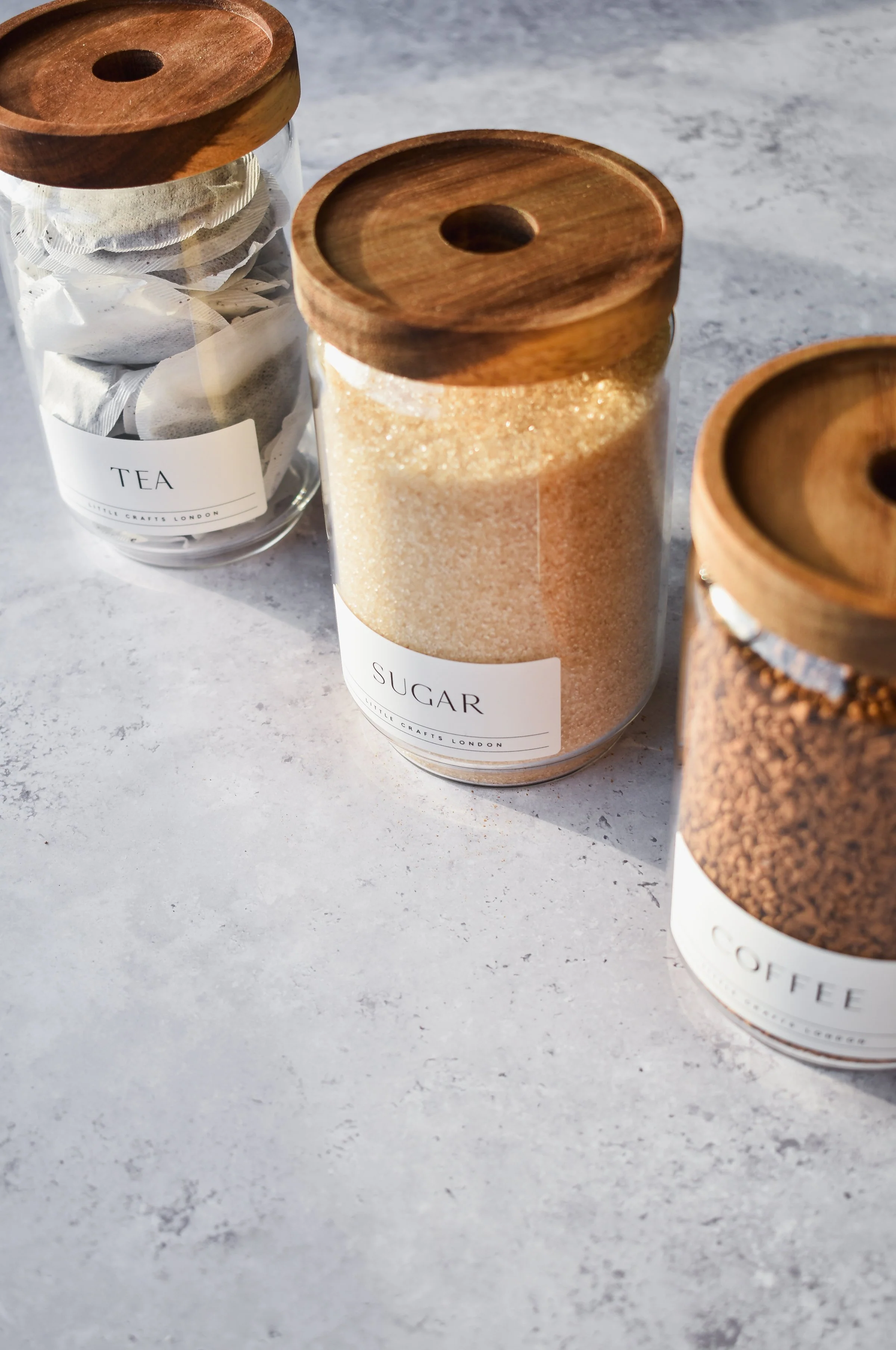 Set of 3 Acacia Glass Jars Tea, Coffee and Sugar 750 ML [LABEL SLIM] - Image 5