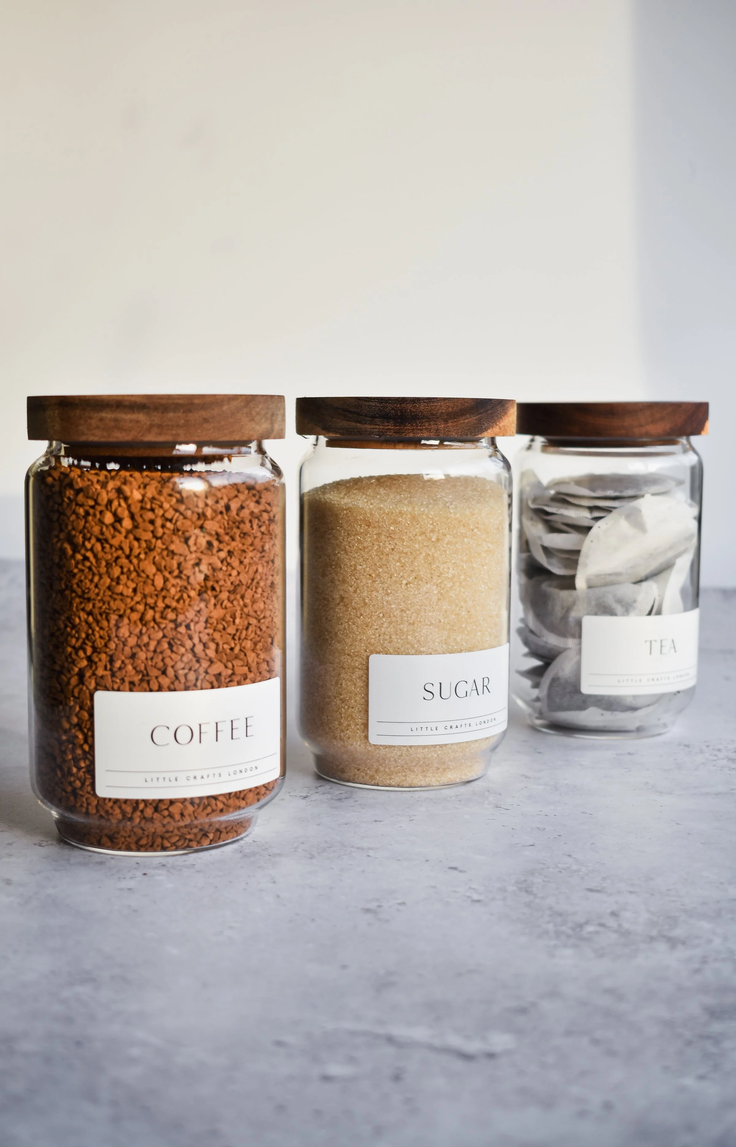 Set of 3 Acacia Glass Jars Tea, Coffee and Sugar 750 ML [LABEL SLIM] - Image 7