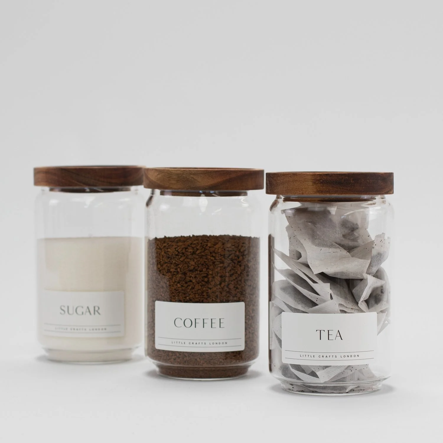 Set of 3 Acacia Glass Jars Tea, Coffee and Sugar 750 ML [LABEL SLIM] - Image 8