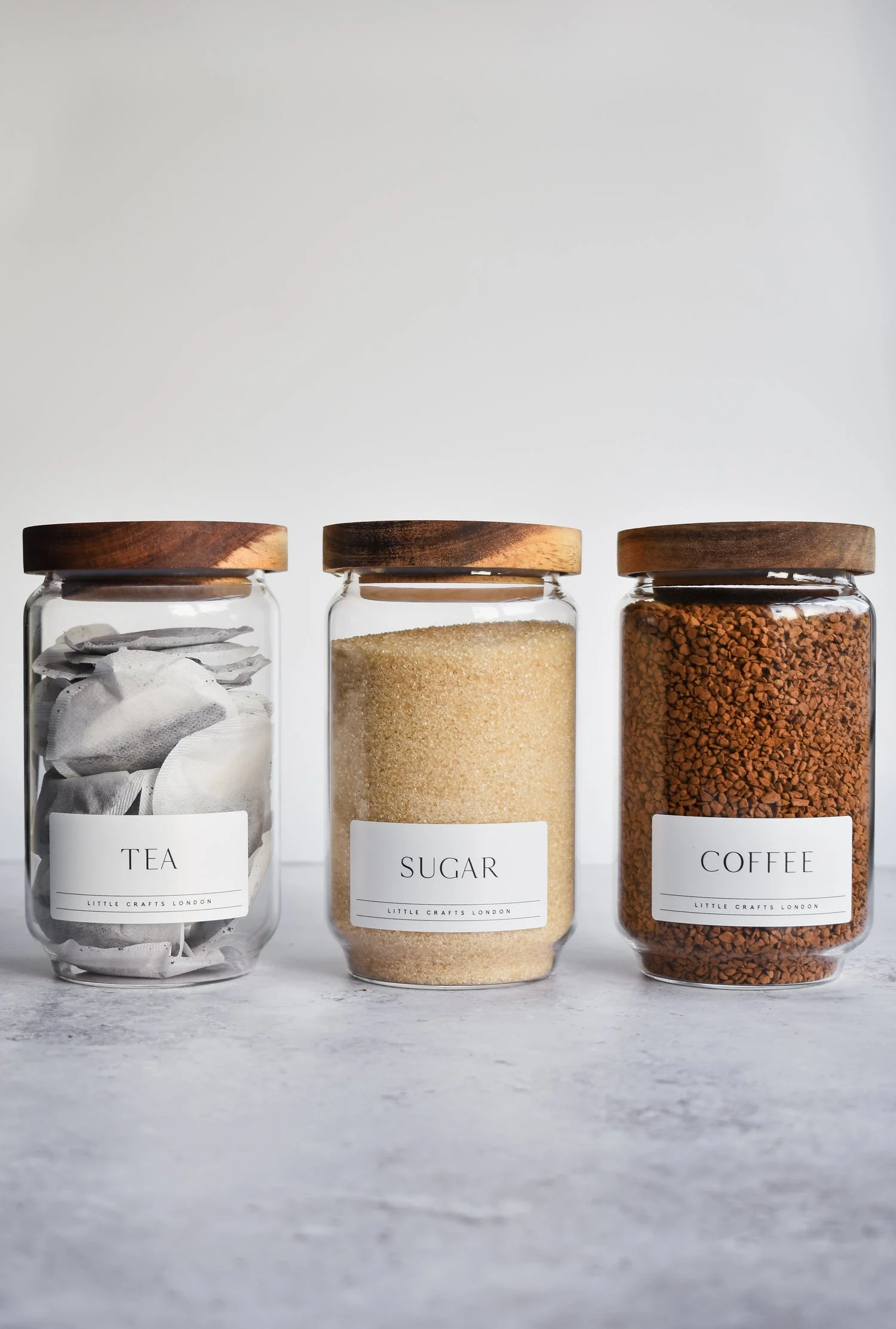 Set of 3 Acacia Glass Jars Tea, Coffee and Sugar 750 ML & Rectangle Tray [LABEL SLIM] - Image 4