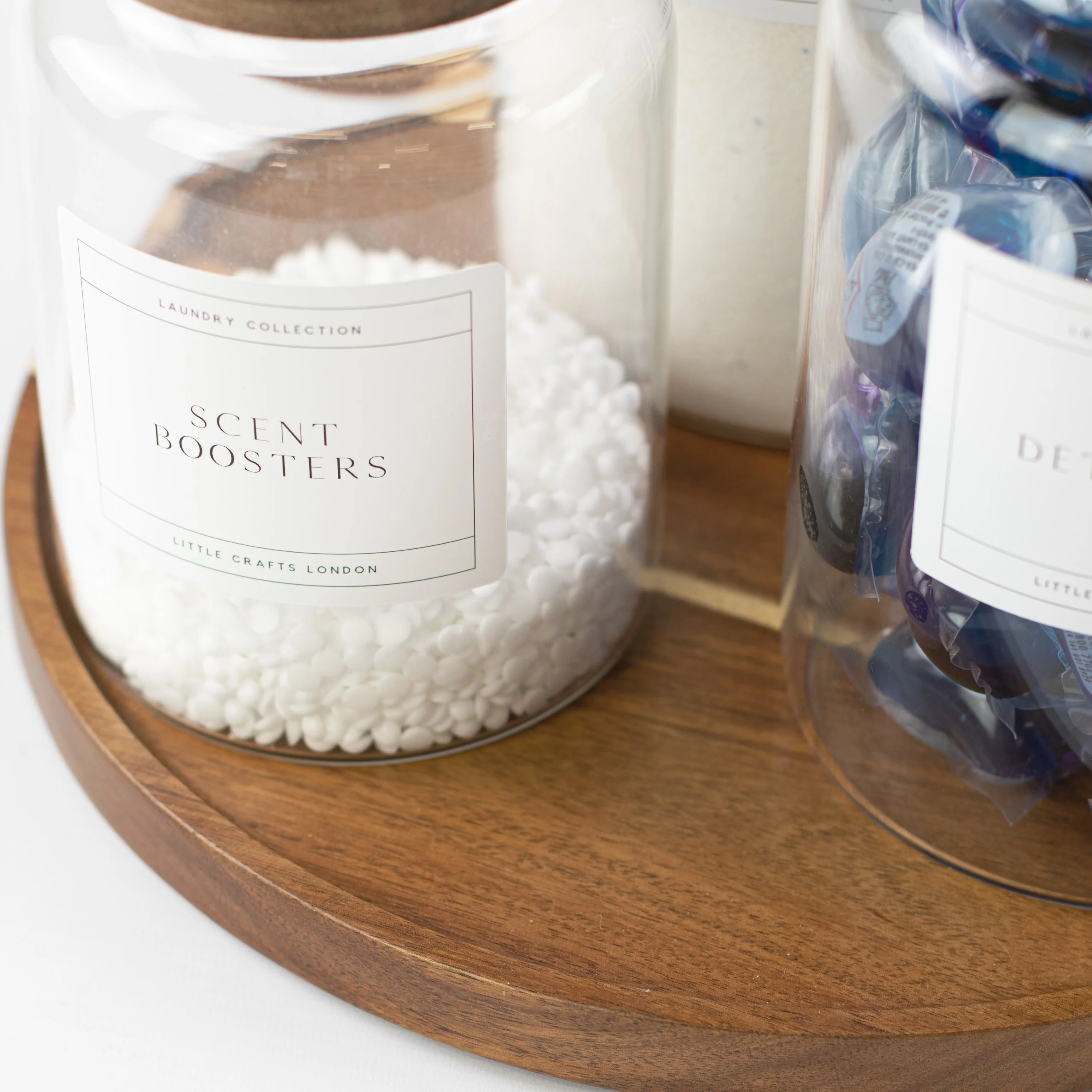 Set of 3 Acacia Large Laundry Jars & Round Acacia 31.5 CM Diameter Tray - Image 4