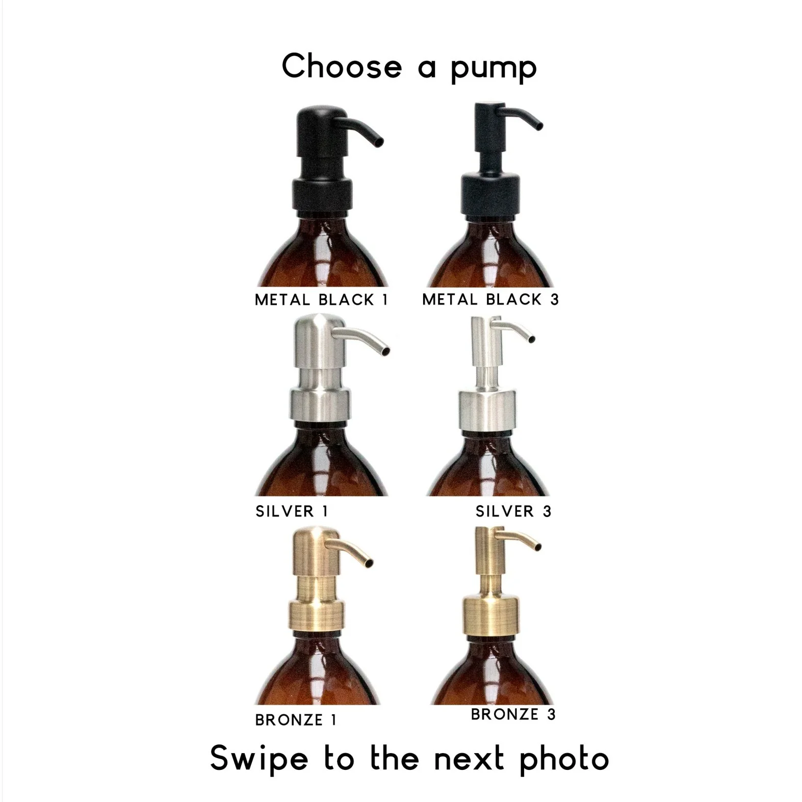 Set of 3 Bathroom Reusable Amber Glass Bottles 500 ML with Metal Pump - Image 3