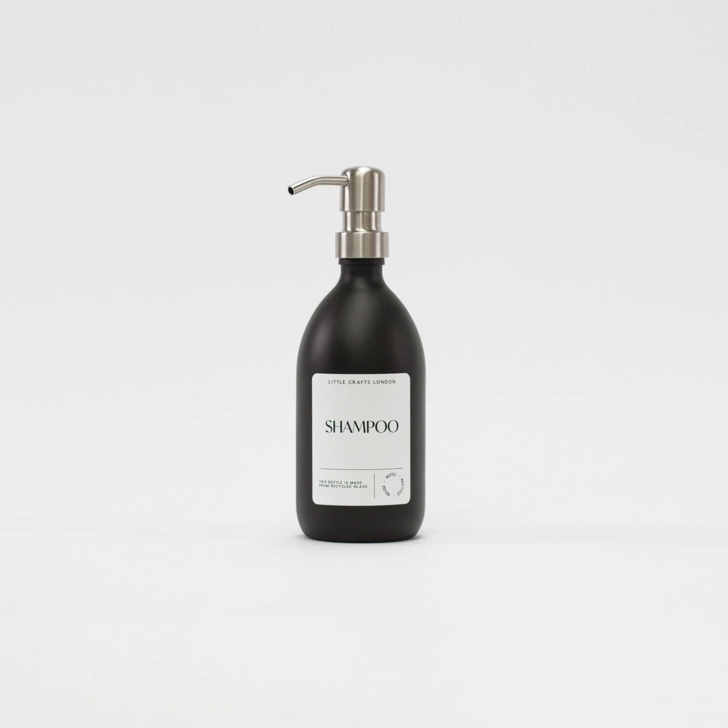 Set of 3 Bathroom Reusable Matt Black Glass Bottles 500 ML with Metal Pump - Image 4