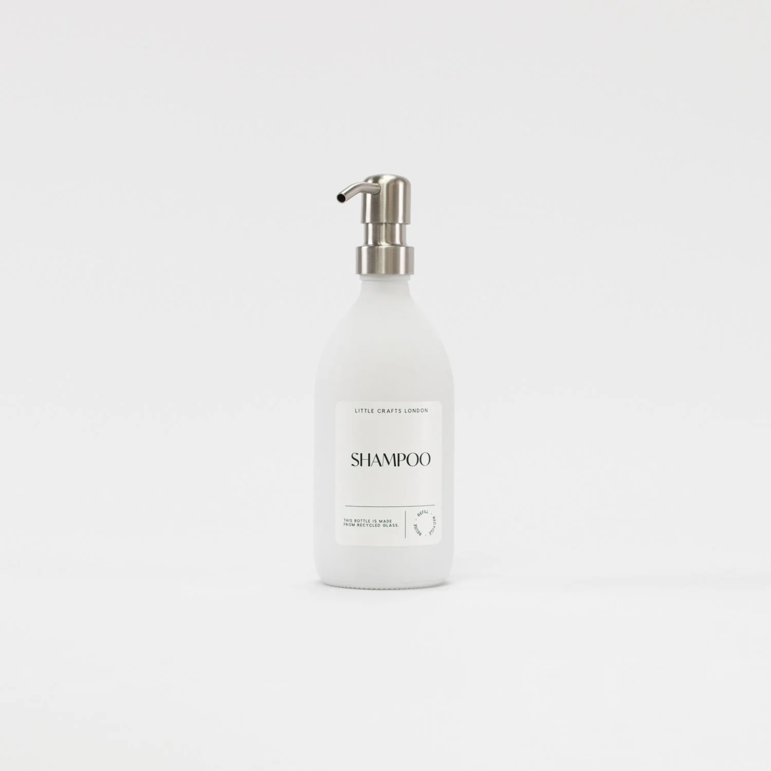 Set of 3 Bathroom Reusable Milky White Glass Bottles 500 ML with Metal Pump - Image 4