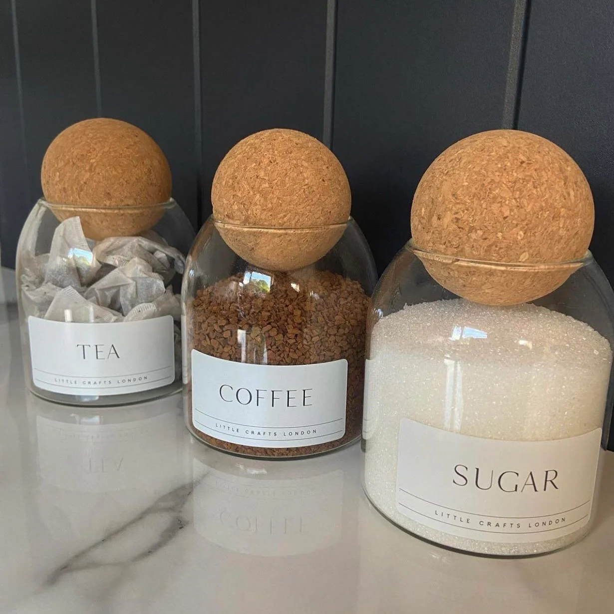 Set of 3 Cork Ball Glass Jars - Tea, Coffee and Sugar 500ml - Image 10