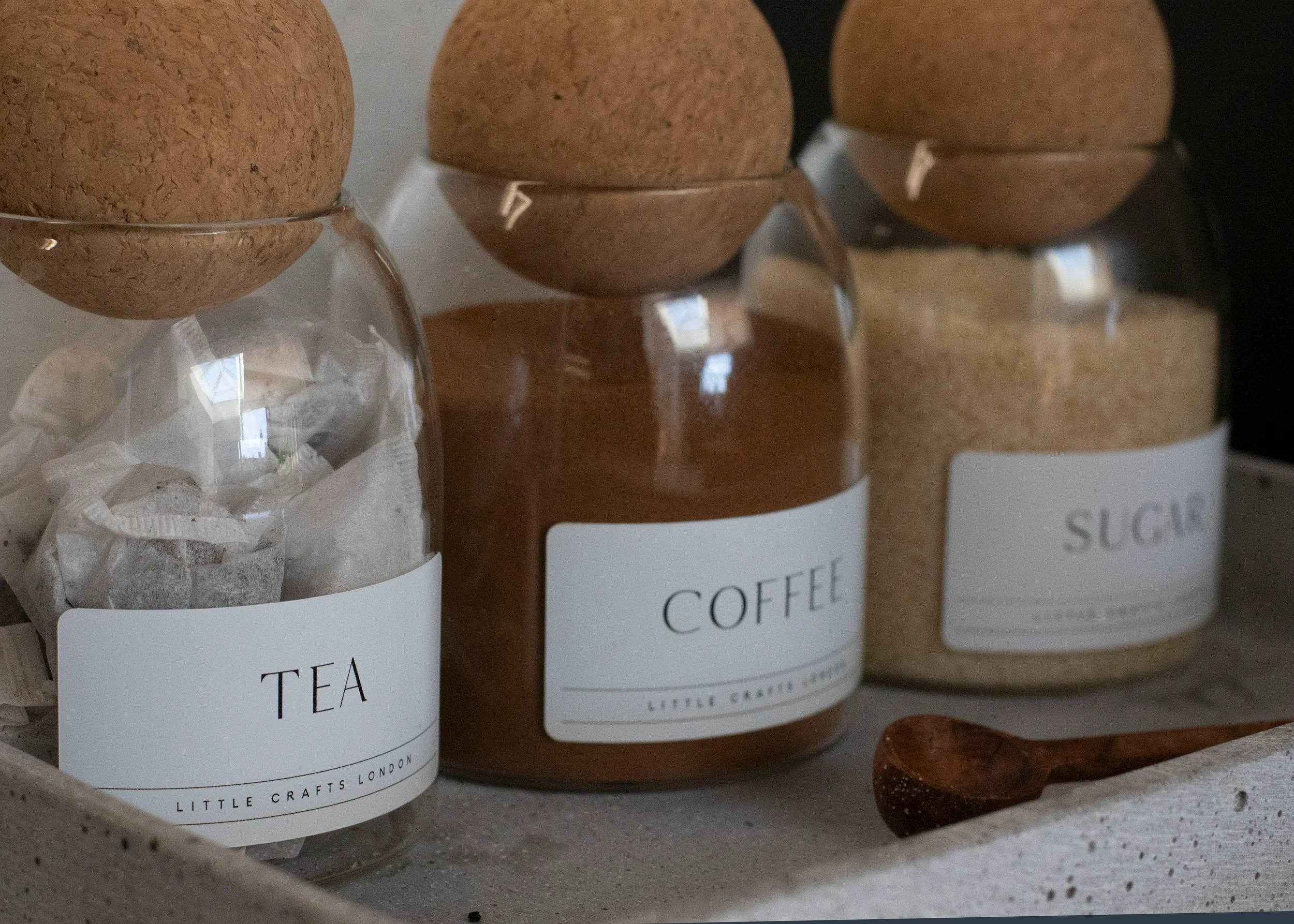 Set of 3 Cork Ball Glass Jars - Tea, Coffee and Sugar 500ml - Image 12