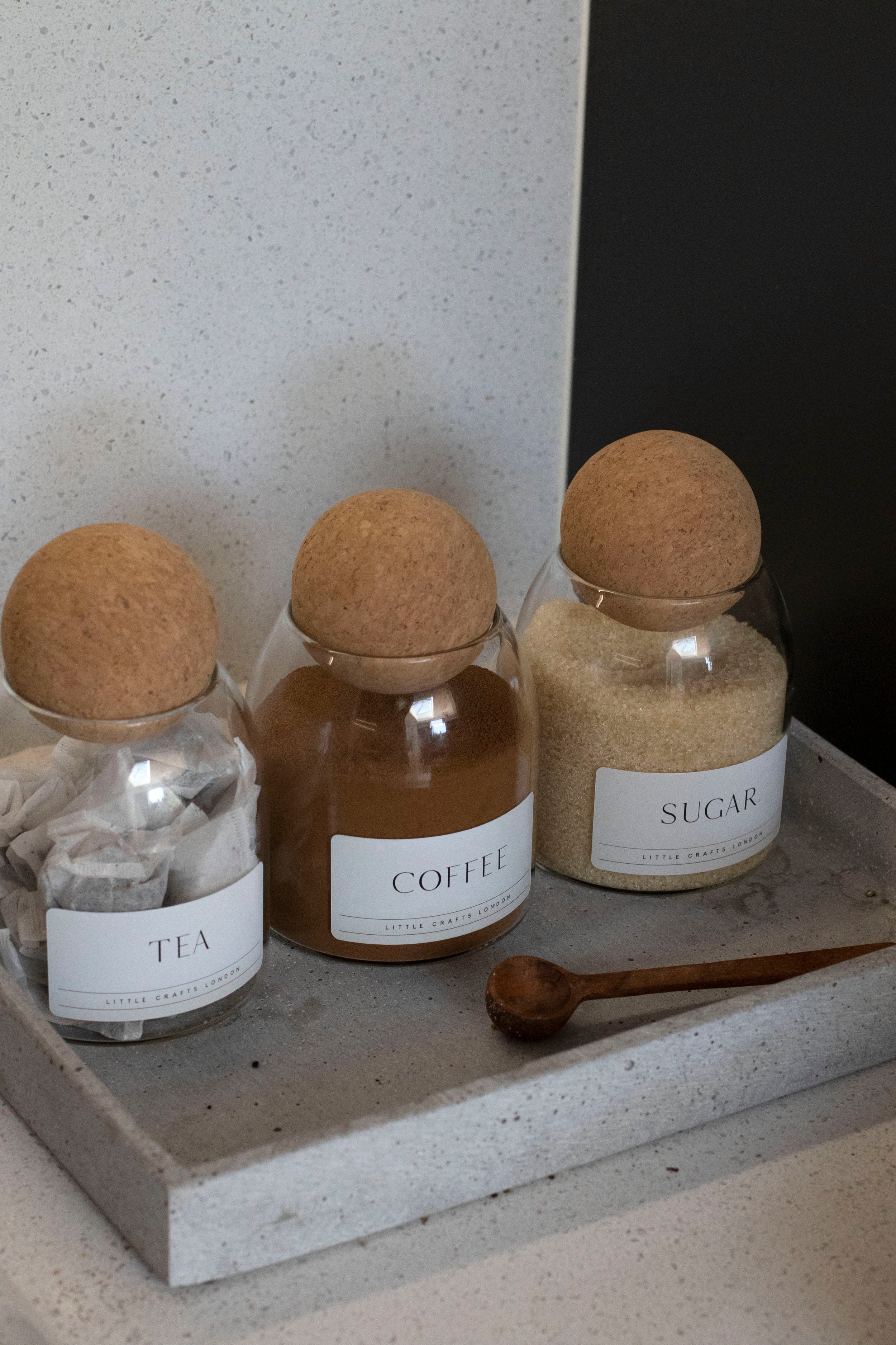 Set of 3 Cork Ball Glass Jars - Tea, Coffee and Sugar 500ml - Image 14
