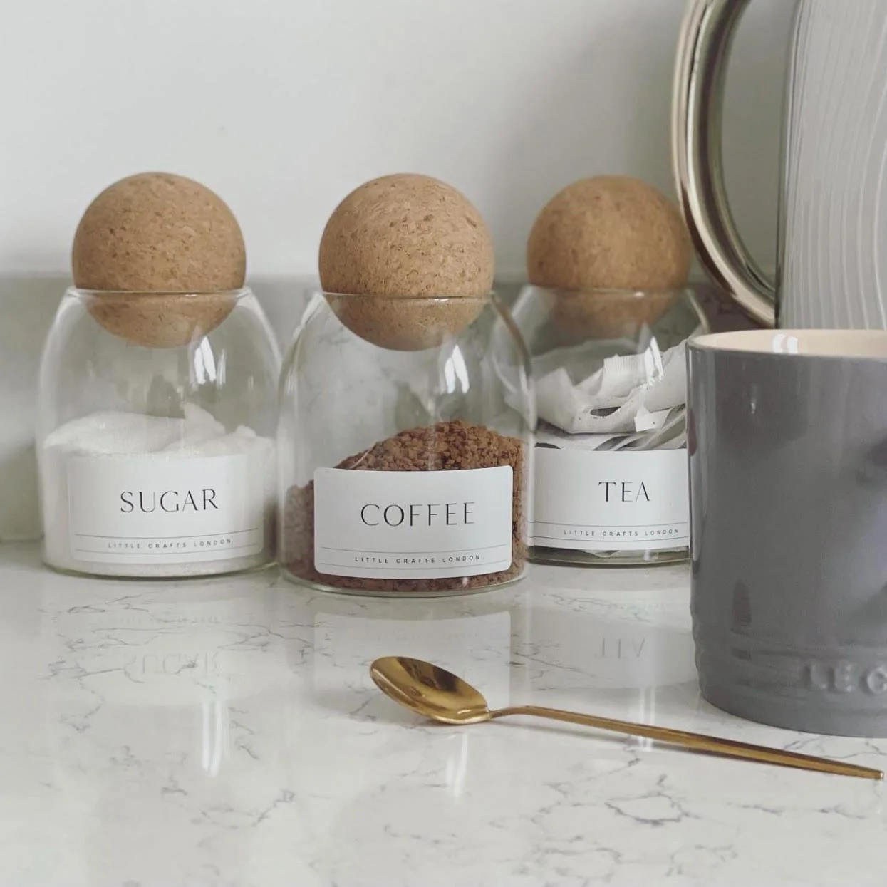 Set of 3 Cork Ball Glass Jars - Tea, Coffee and Sugar 500ml - Image 4