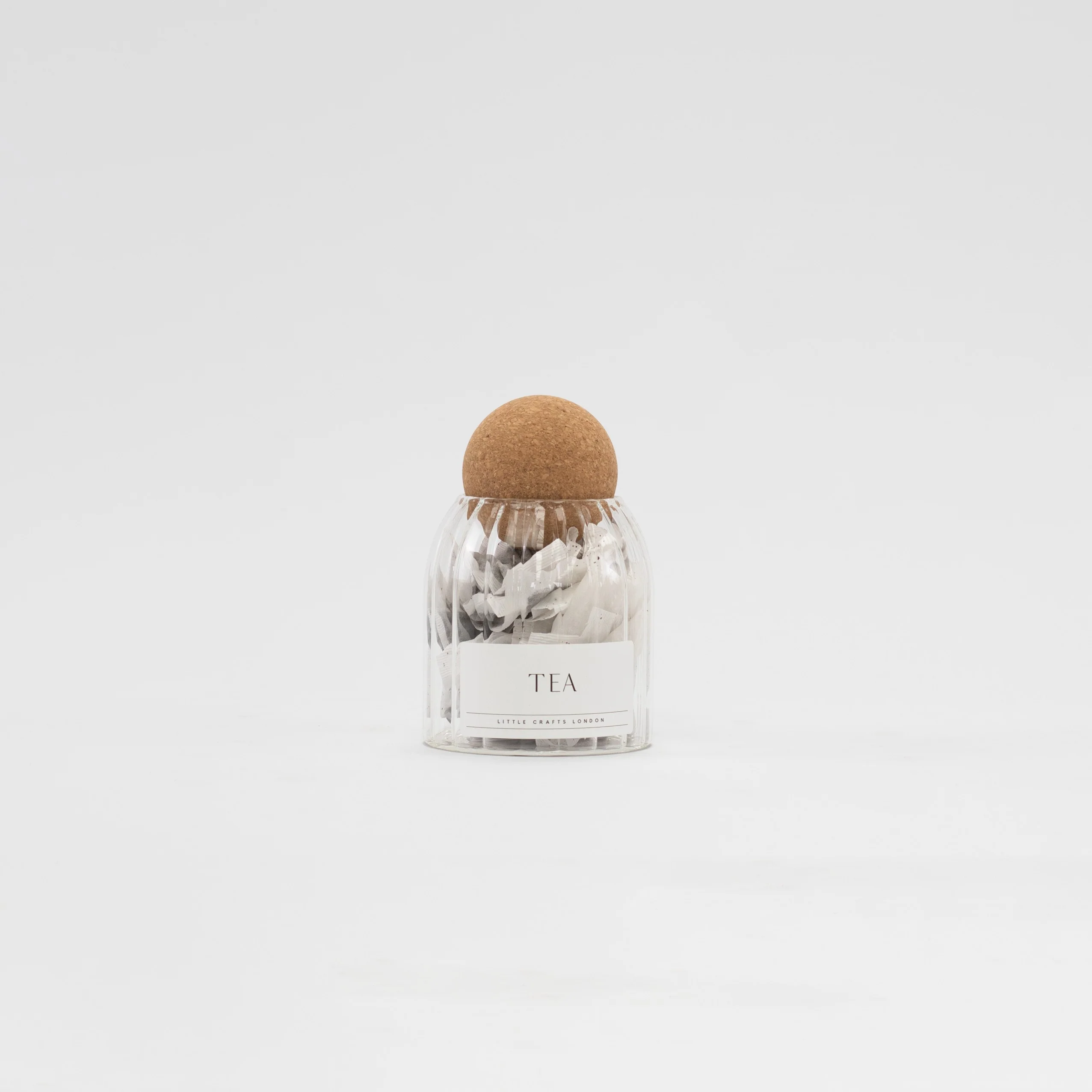 Set of 3 Cork Ball Glass Jars - Tea, Coffee and Sugar 500ml - Ribbed Cork Ball - Image 4