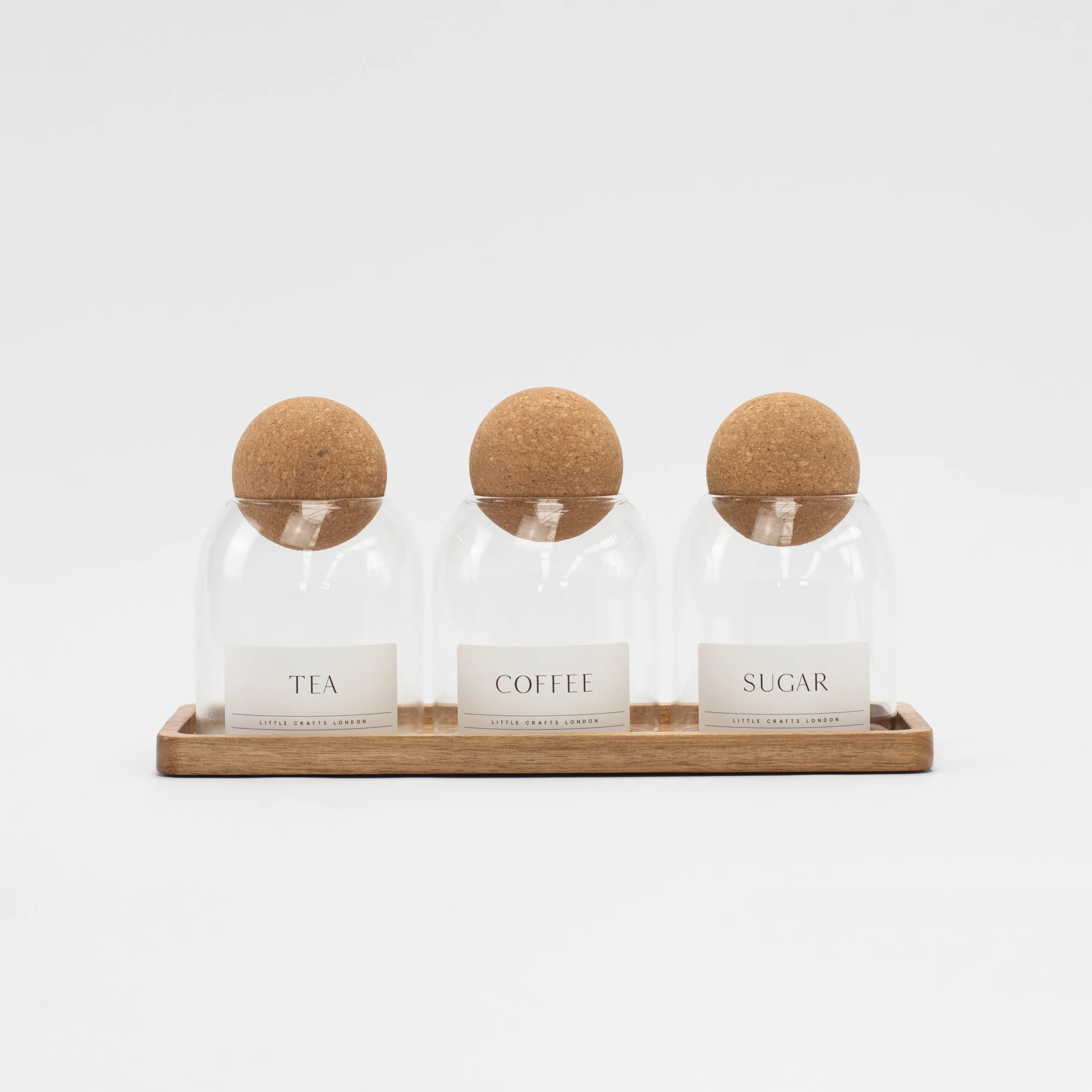 Set of 3 Cork Ball Glass Jars - Tea, Coffee and Sugar 500ml with Long Tray - Image 11