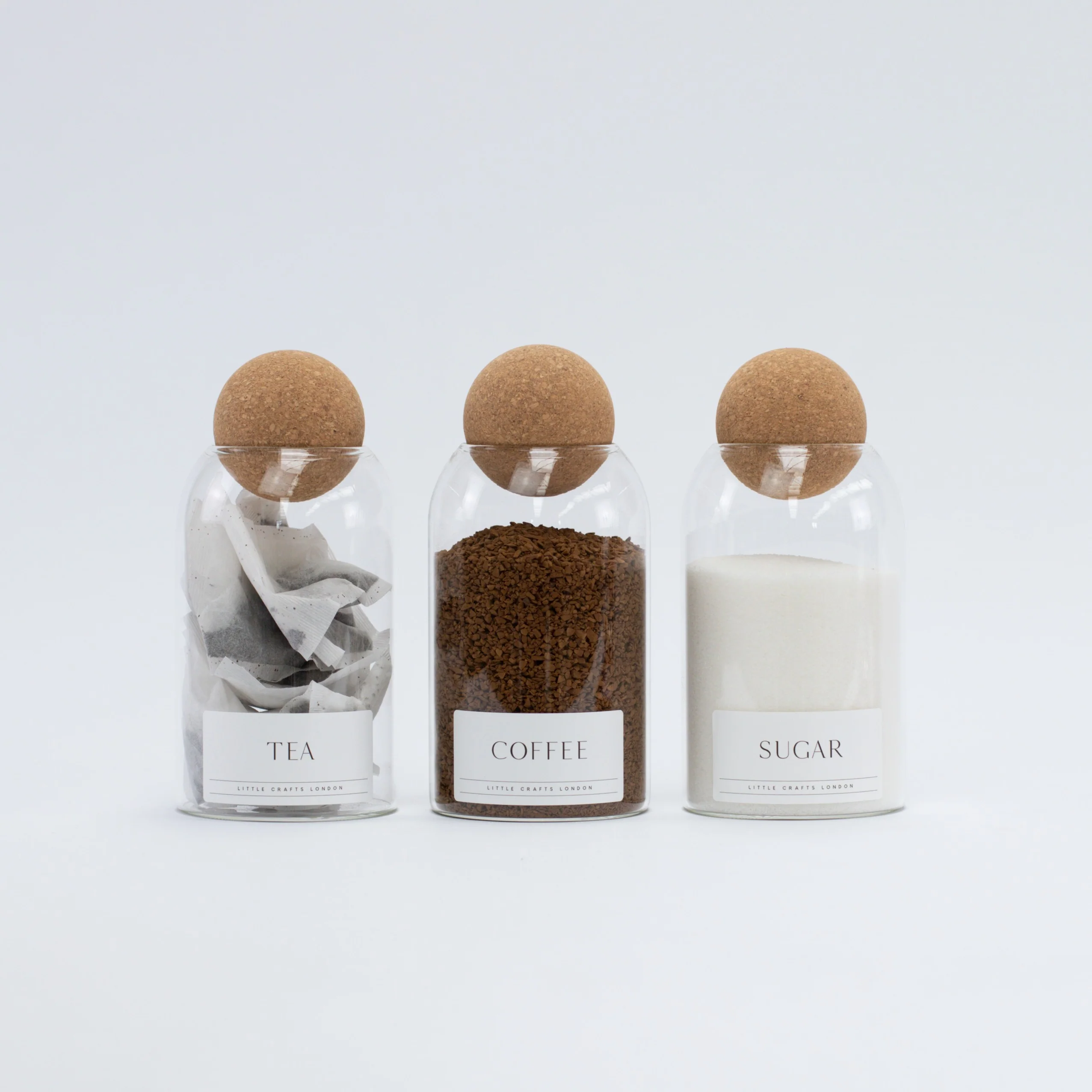 Set of 3 Cork Ball Glass Jars - Tea, Coffee and Sugar 800ml - Image 3
