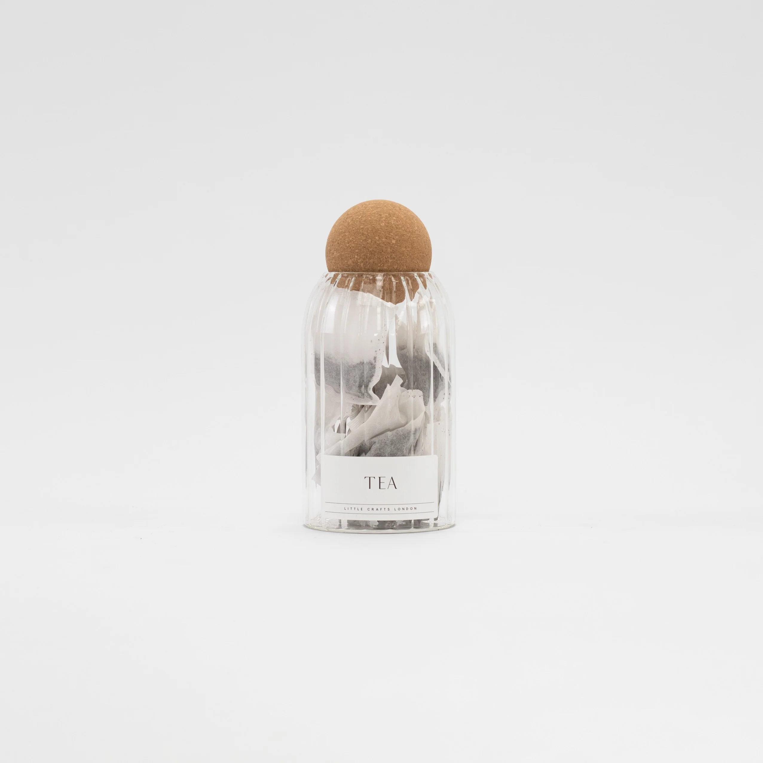 Set of 3 Cork Ball Glass Jars - Tea, Coffee and Sugar 800ml Ribbed - Image 6