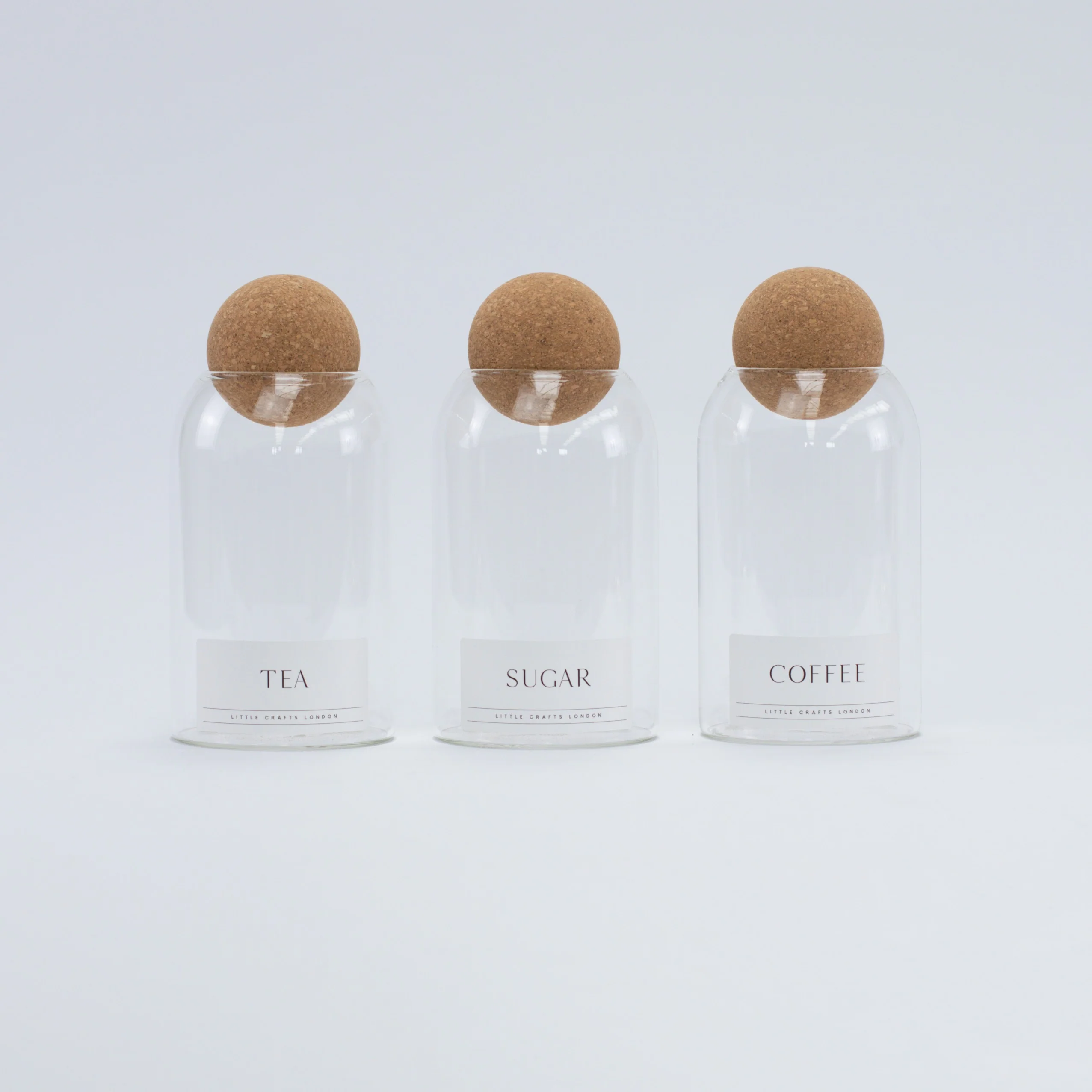 Set of 3 Cork Ball Glass Jars - Tea, Coffee and Sugar 800ml with Long Rectangle Tray - Image 6