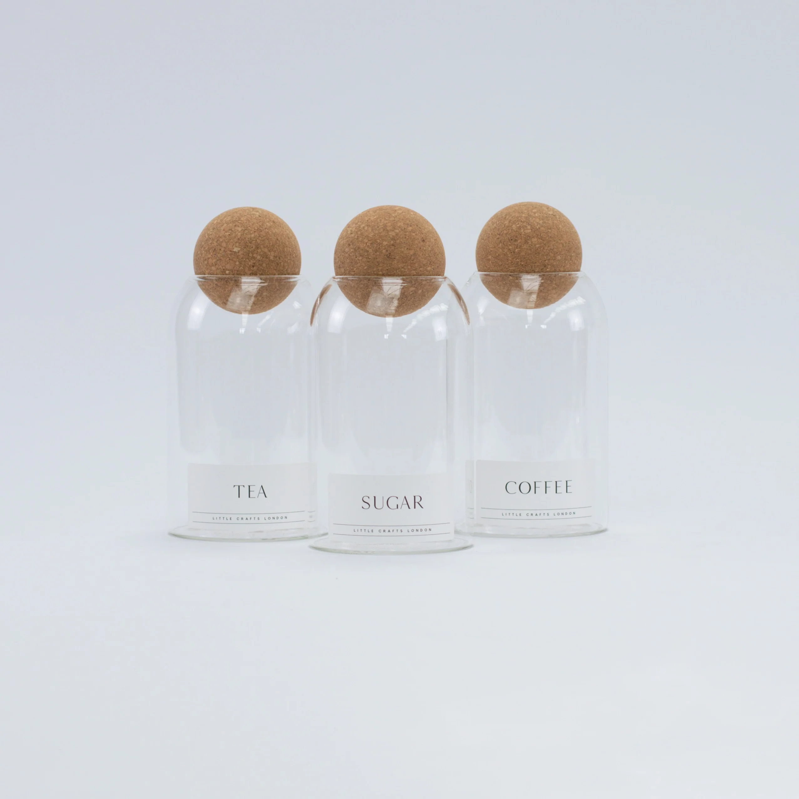 Set of 3 Cork Ball Glass Jars - Tea, Coffee and Sugar 800ml with Long Rectangle Tray - Image 7