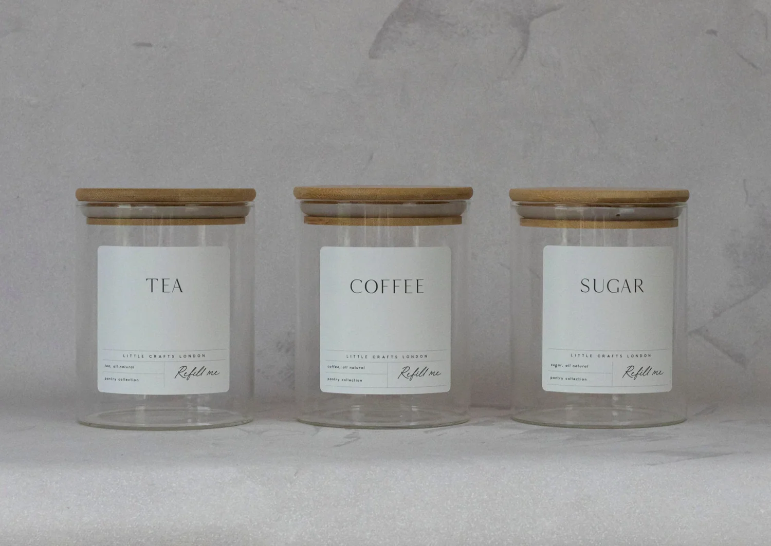 Set of 3 Glass Jars with Bamboo Lid - Tea, Coffee and Sugar 800ml [Large Label] - Image 4