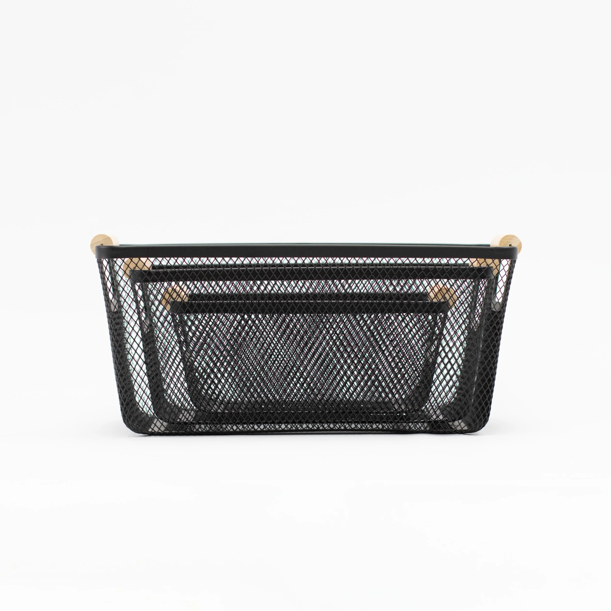 Set of 3 Metal Wire Basket with Bamboo Handles - Image 3