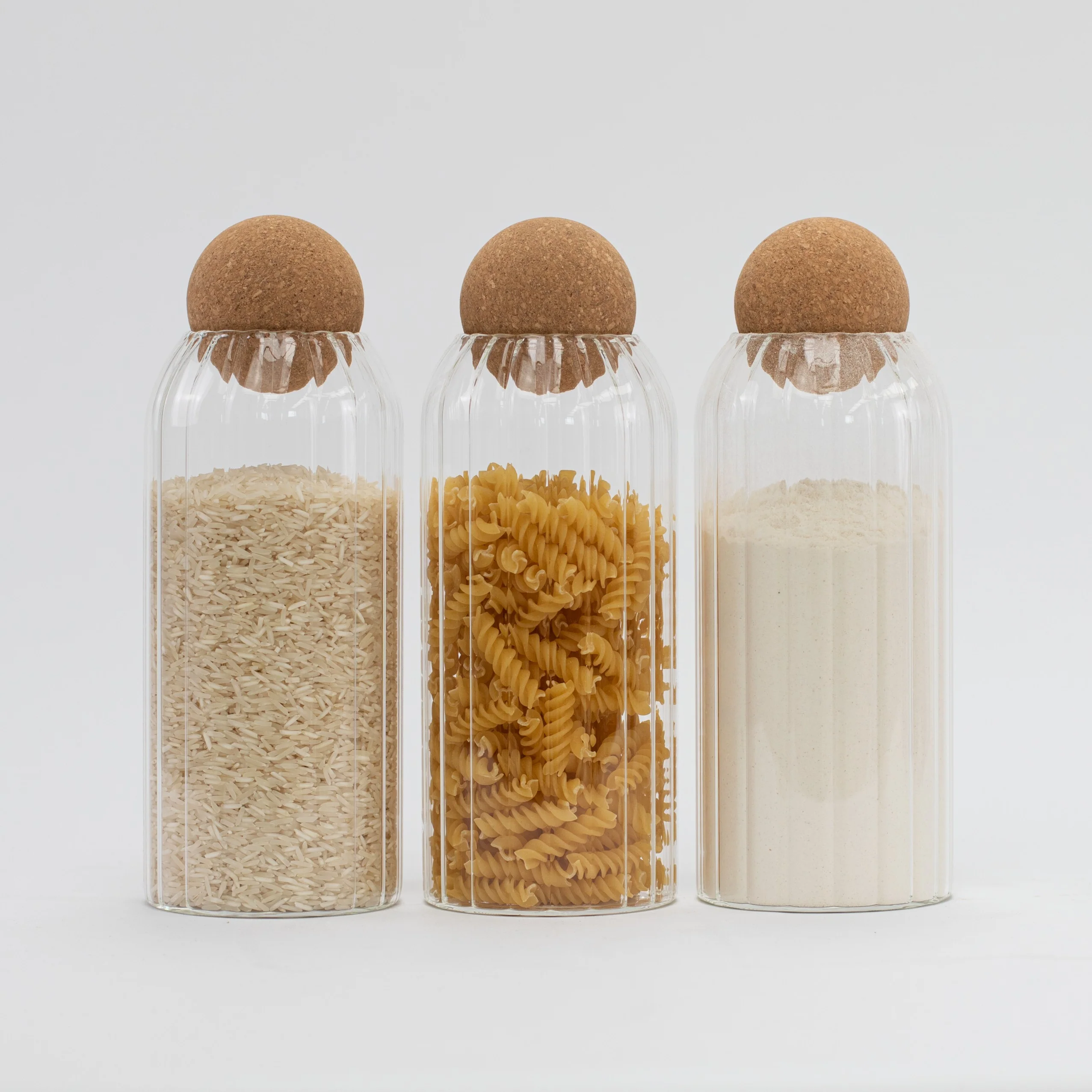 Set of 3 Ribbed 1200 ML Cork Ball Jars - Image 3
