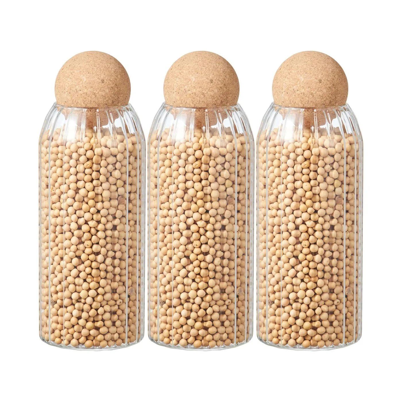 Set of 3 Ribbed 1200 ML Cork Ball Jars - Image 4